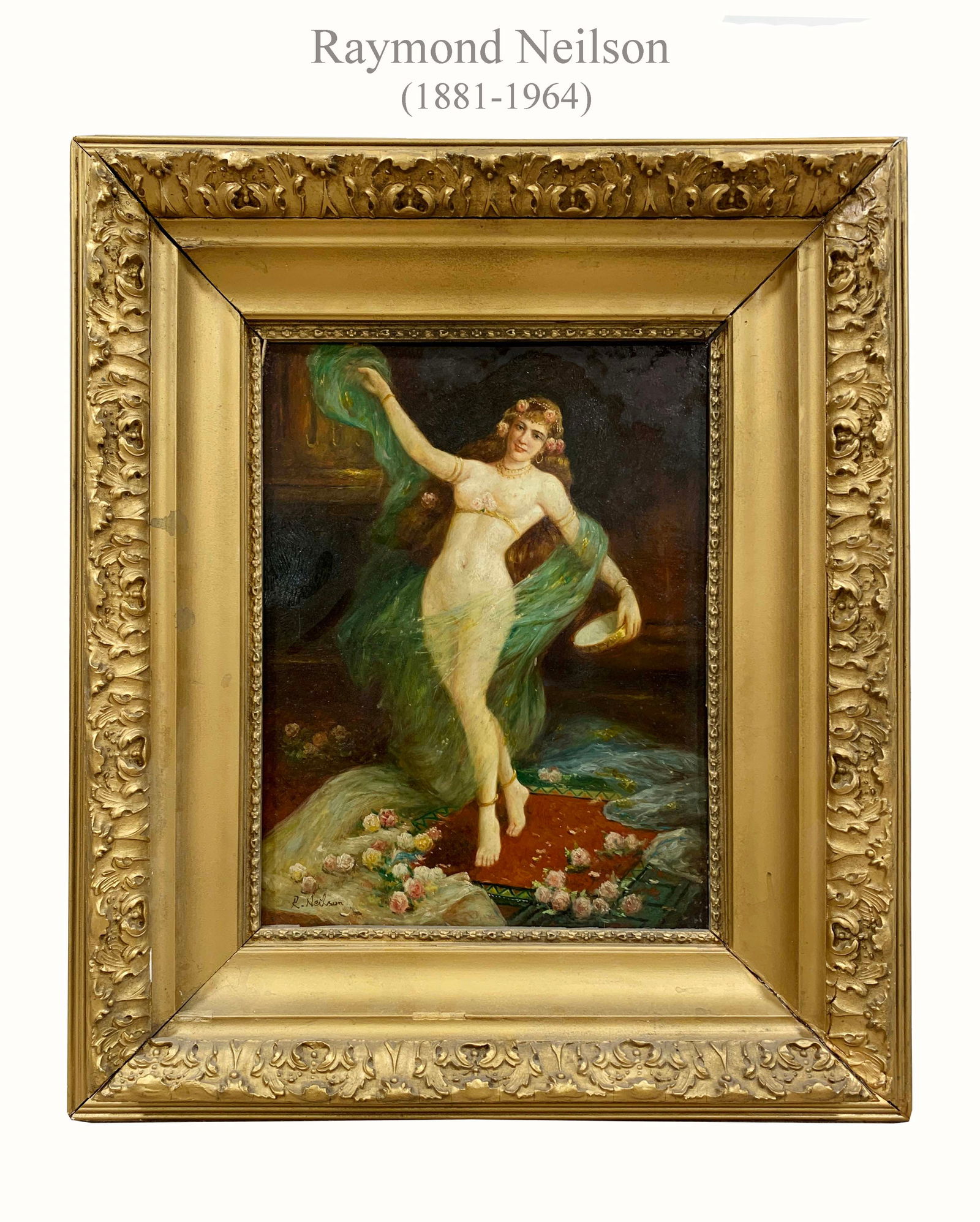 Nude Orientalist, An Oil On Board Painting By Raymond Neilson (1881-1964): Nude Orientalist, An Oil On Board Painting Signed By Raymond Neilson (1881-1964). 25" x 21". About Artist: Raymond Perry Rodgers Neilson (1881 – March 1, 1964) was an American painter. Neilson was b