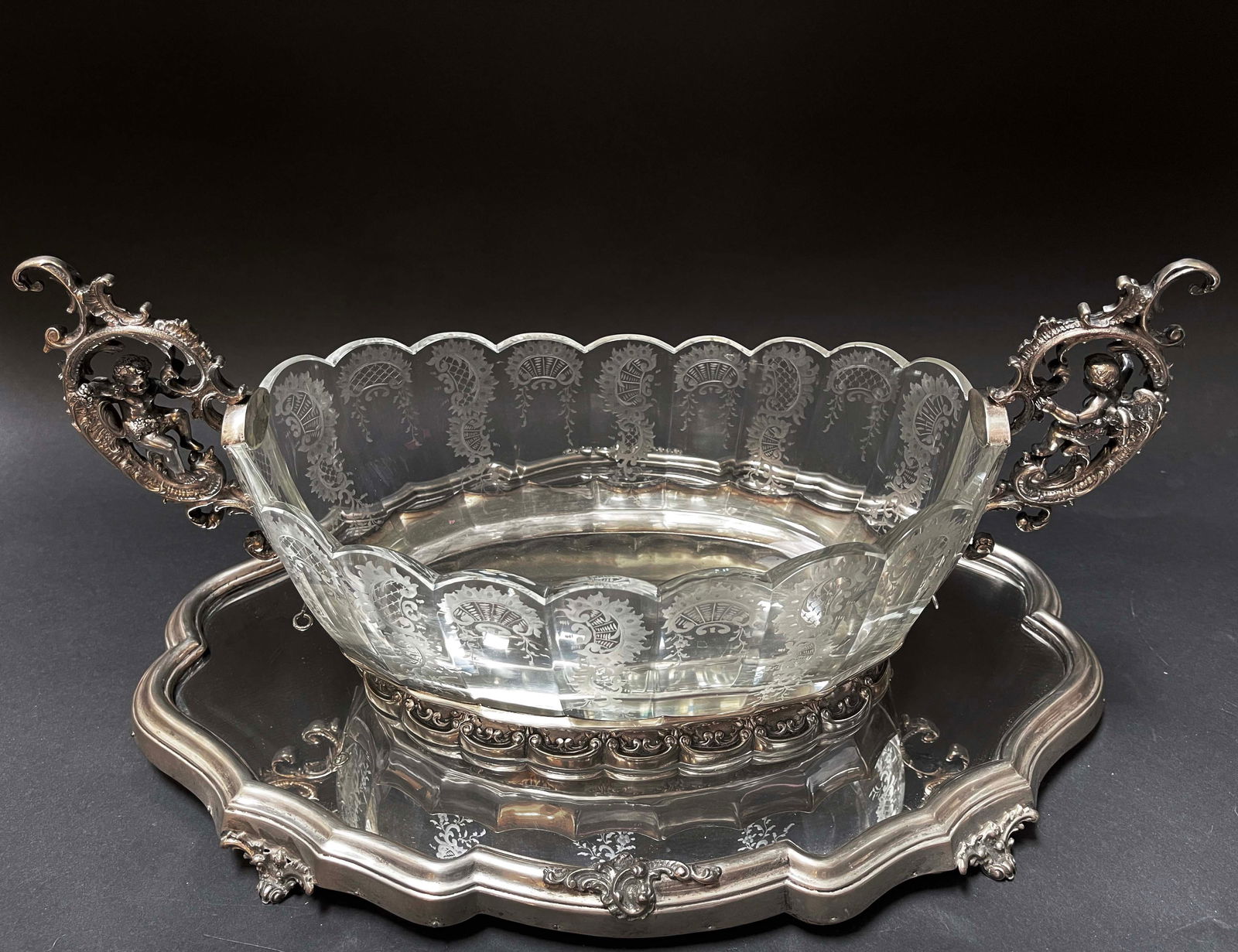 19th C. German Figural 800 Silver & Baccarat Crystal Centerpiece On Plateau (1 of 13)