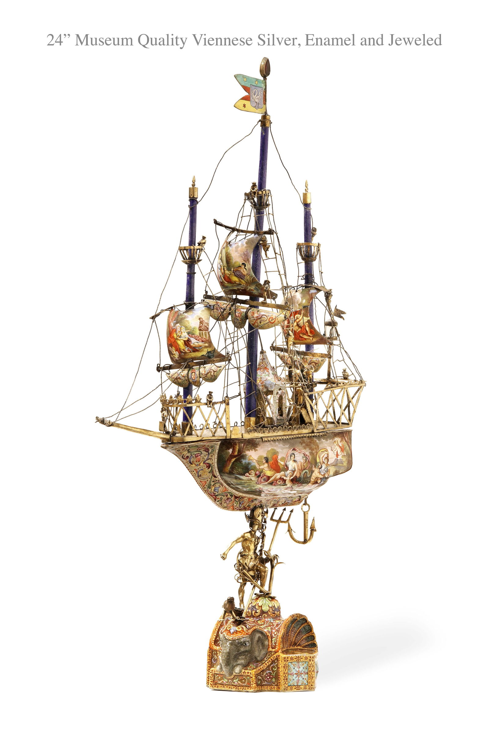 A Museum Quality 19th C. Viennese Silver Enamel Jeweled Miniature Ship (1 of 1)