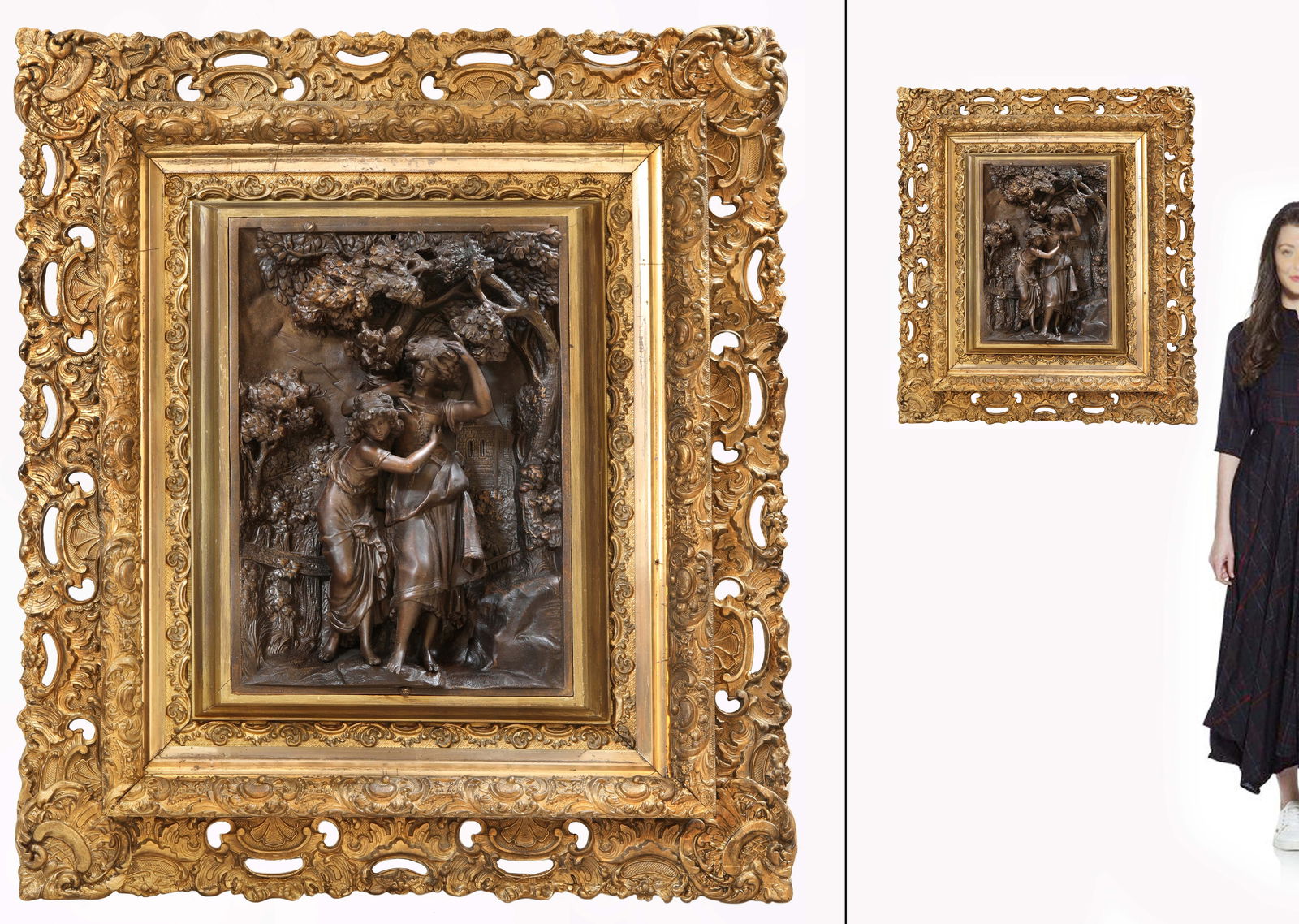 A Large 19th C. French Engraved Figural Bronze Framed wall Hanging (1 of 1)