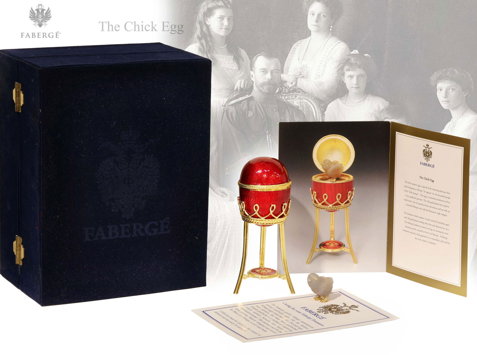 The Chick Egg, An Imperial Faberge In Original Blue Velvet Box, COA: The Chick Egg, An Imperial Faberge In Original Blue Velvet Box, W/ COA