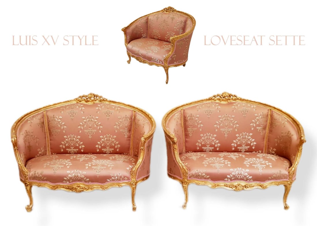A Pair Of Luis XV Style Loveseat settee: A Pair Of Luis XV Style Loveseat settee. W 29" x L 48" x H 39"