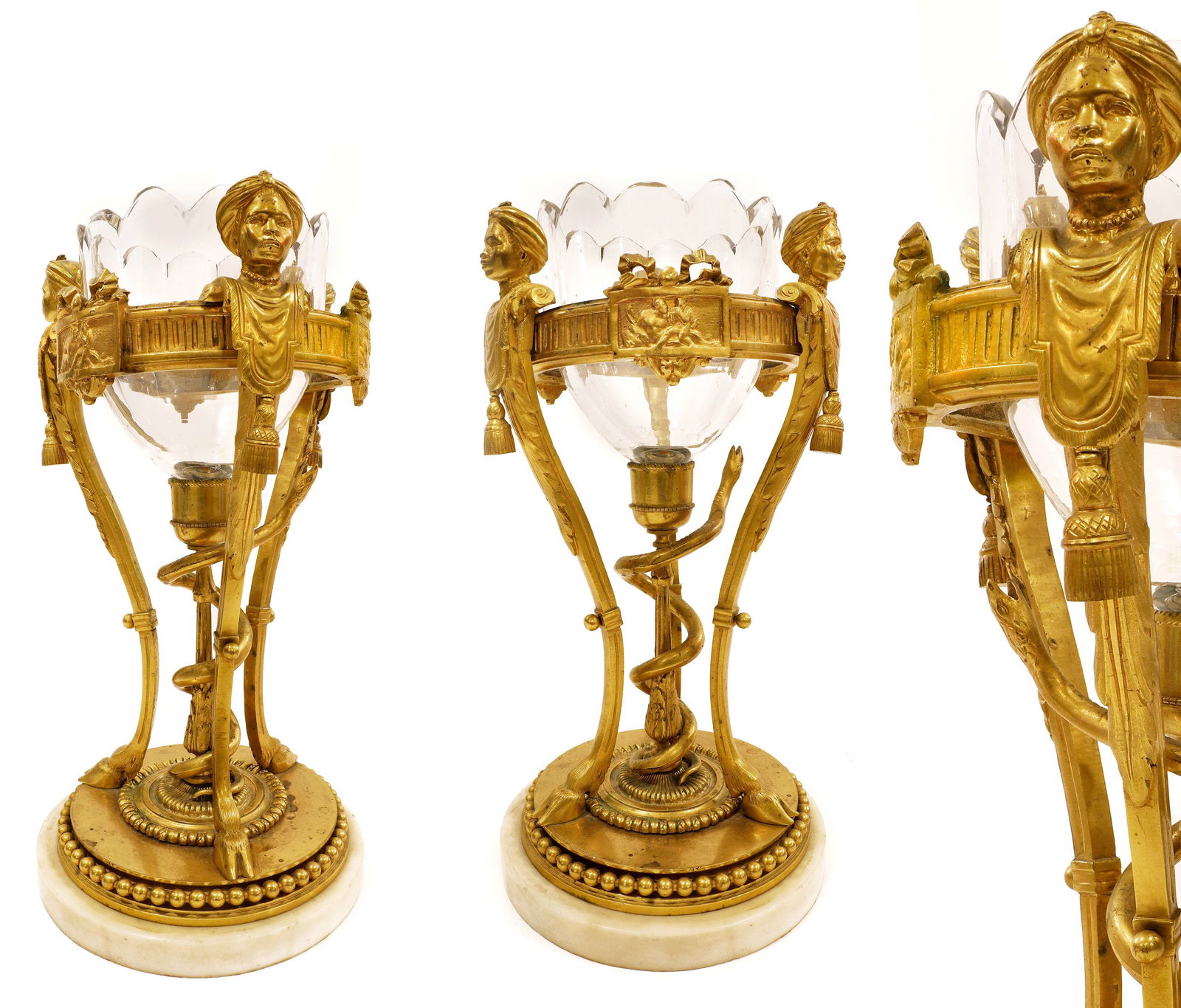 A Pair Of 19th Century Figural Bronze Baccarat Crystal Vases: A Pair Of 19th Century Figural Bronze with Baccarat Crystal Vases. H 13.5"