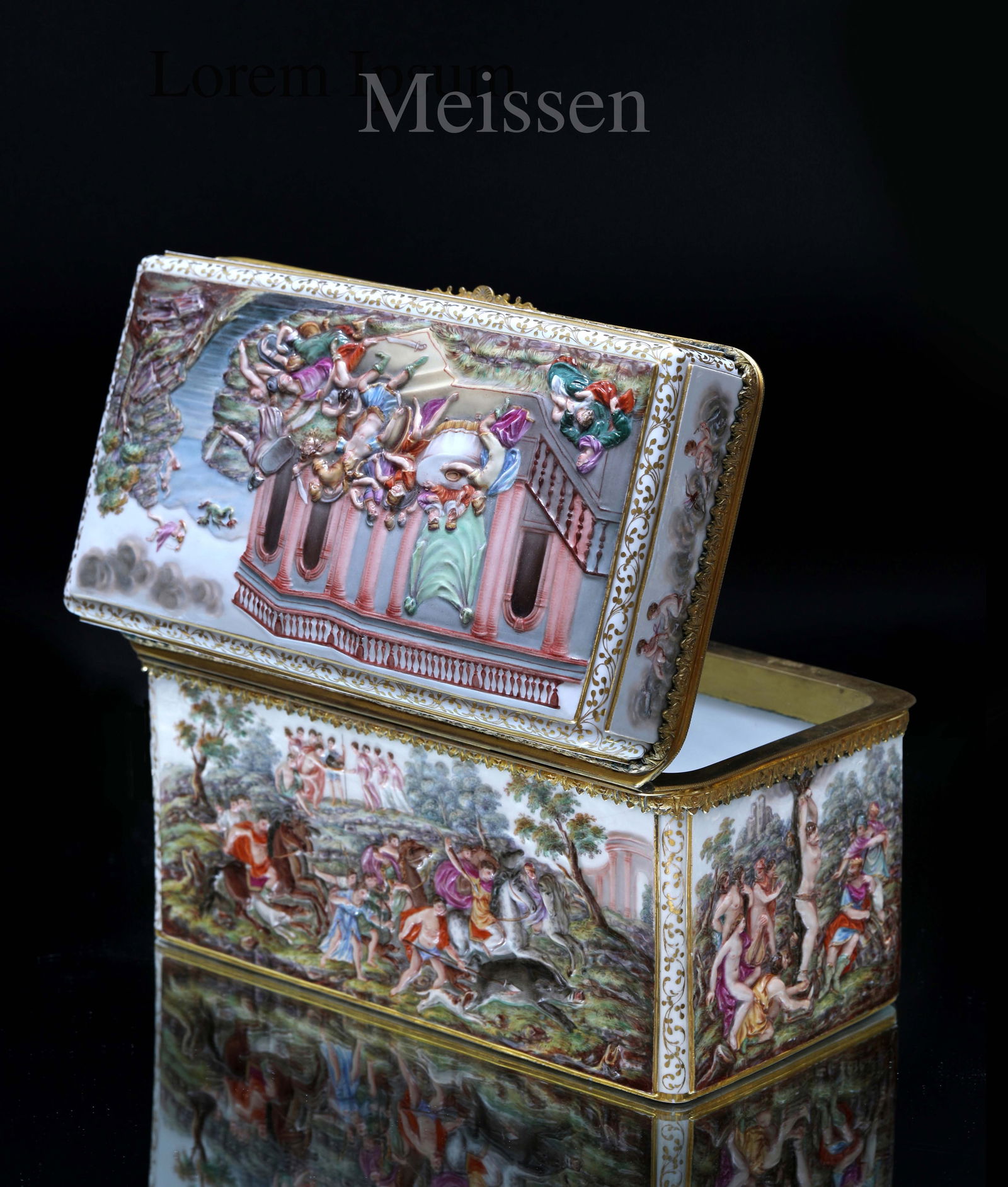 A Large 19th C. Meissen Hand Painted Porcelain Jewelry Box (1 of 1)