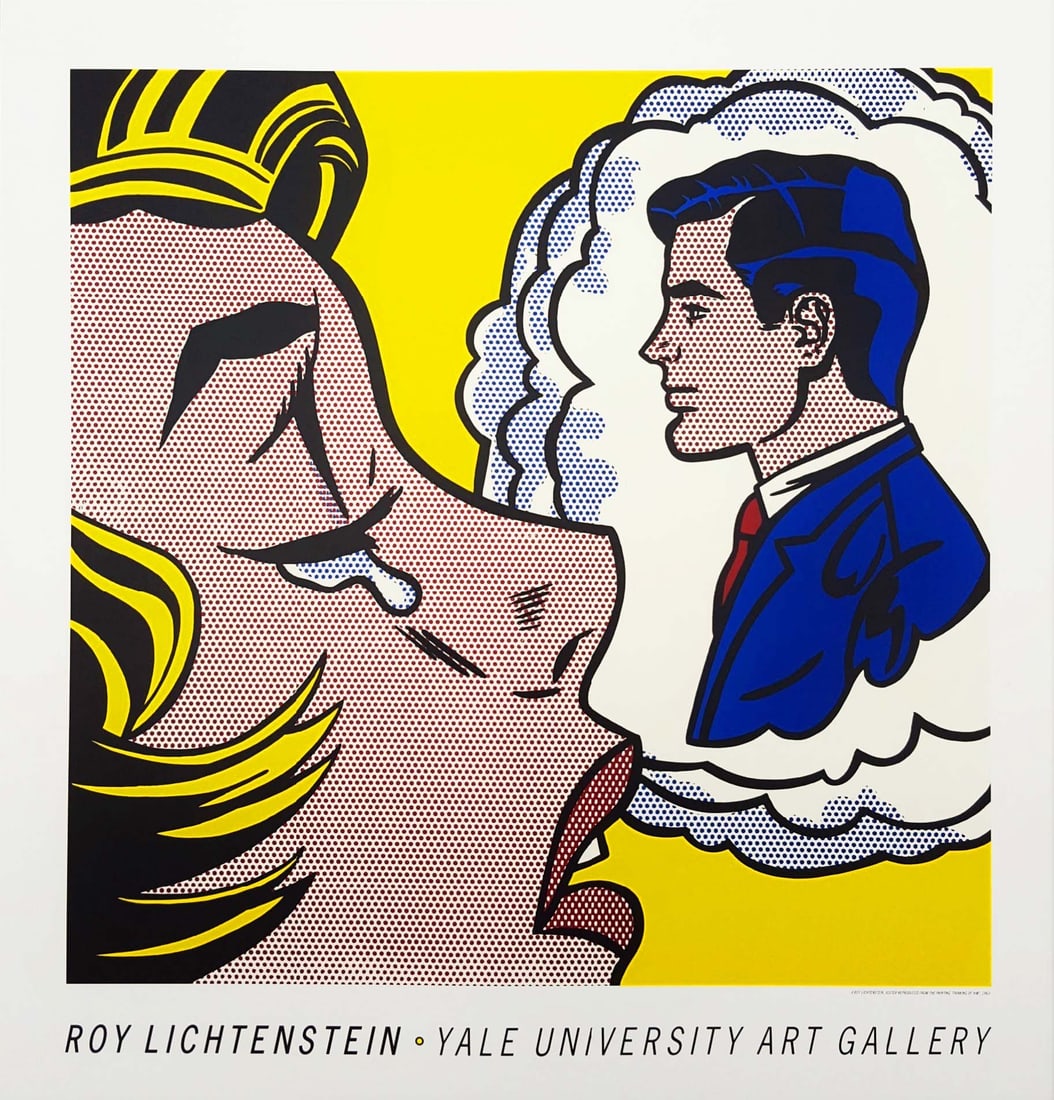 Thinking Of Him, A Vintage Roy Lichtenstein Exibition Poster Print: Thinking Of Him 1963, A Vintage Roy Lichtenstein exhibition poster print. This is an offset lithography from the painting As Thinking Of Him (1963) Oil and magna on canvas in the Private collection of