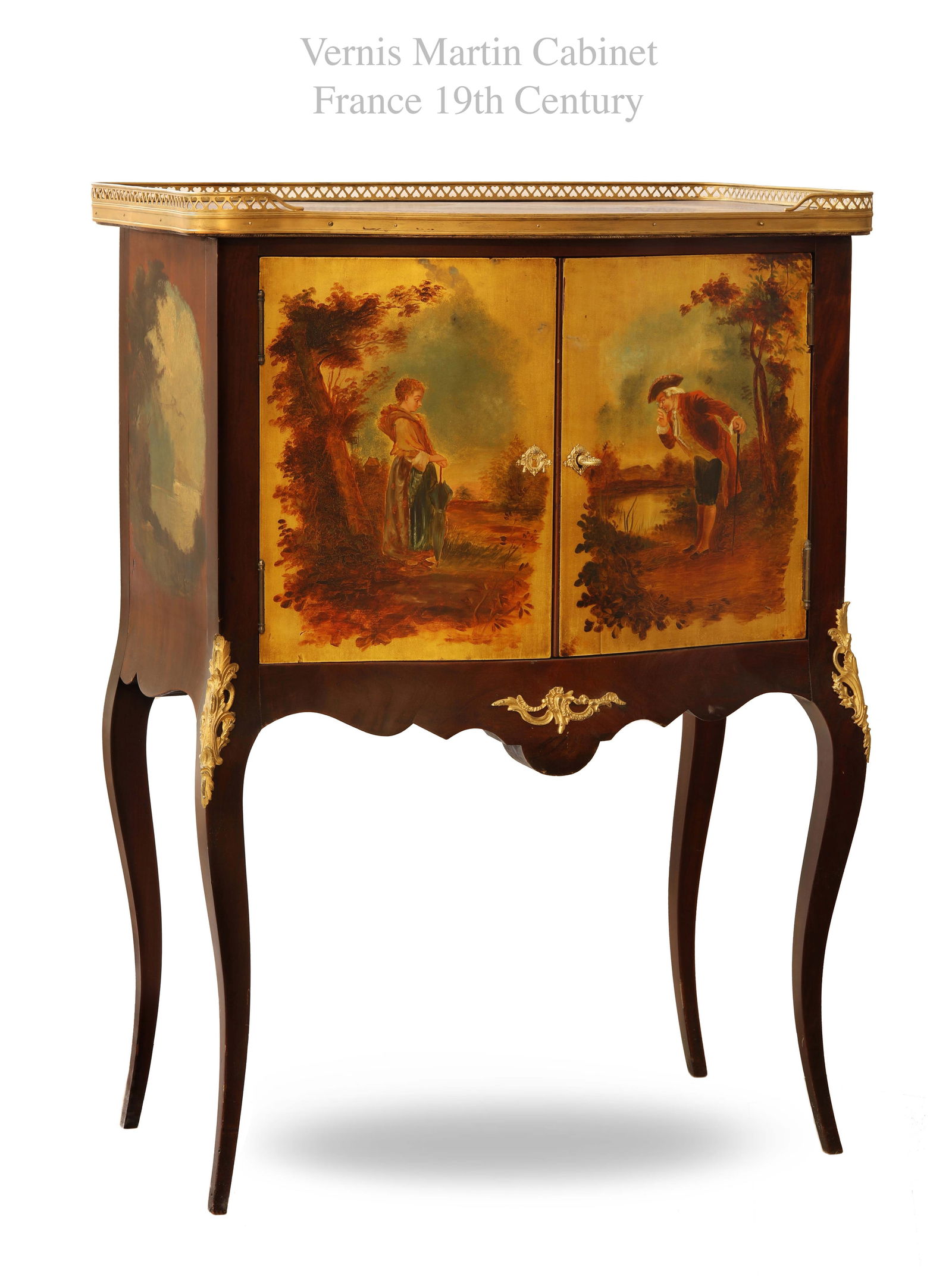 19th C. French Hand Painted Vernis Martin Cabinet: 19th Century French Hand Painted Vernis Martin Cabinet. H 38.5" x 27.5" x 38"