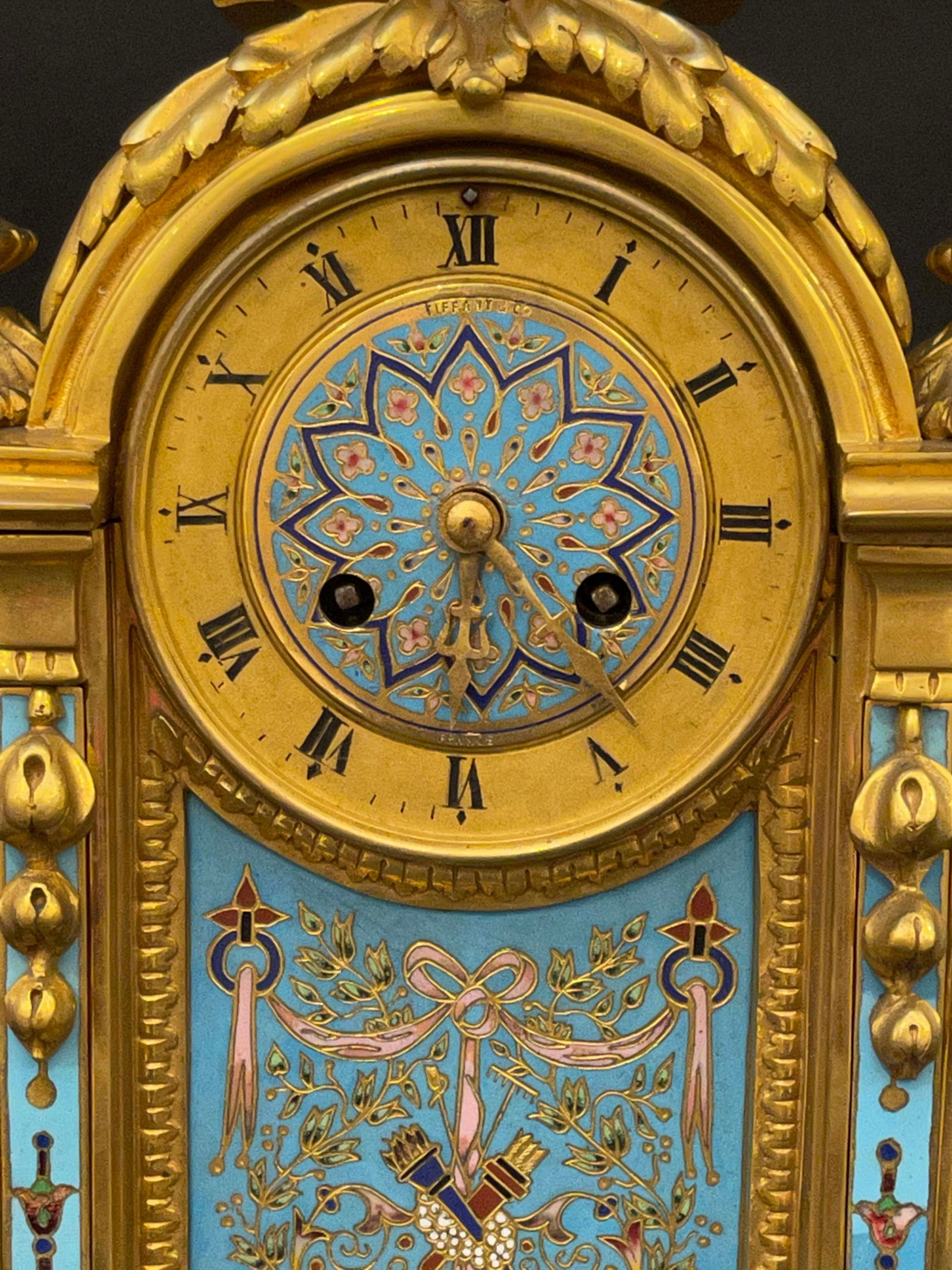 19th C. Tiffany & Co. Bronze Champleve Clock Set - 2