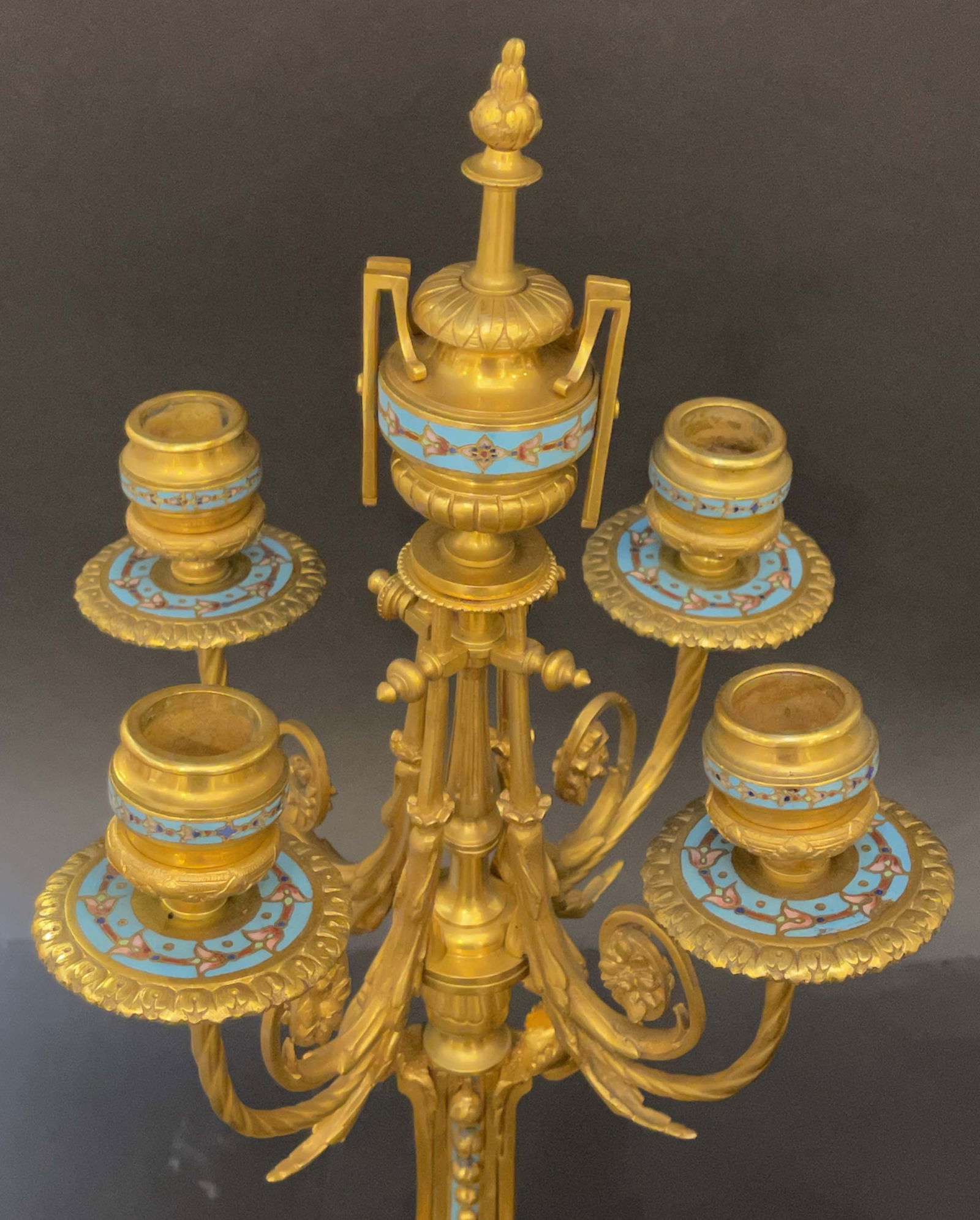 19th C. Tiffany & Co. Bronze Champleve Clock Set - 4