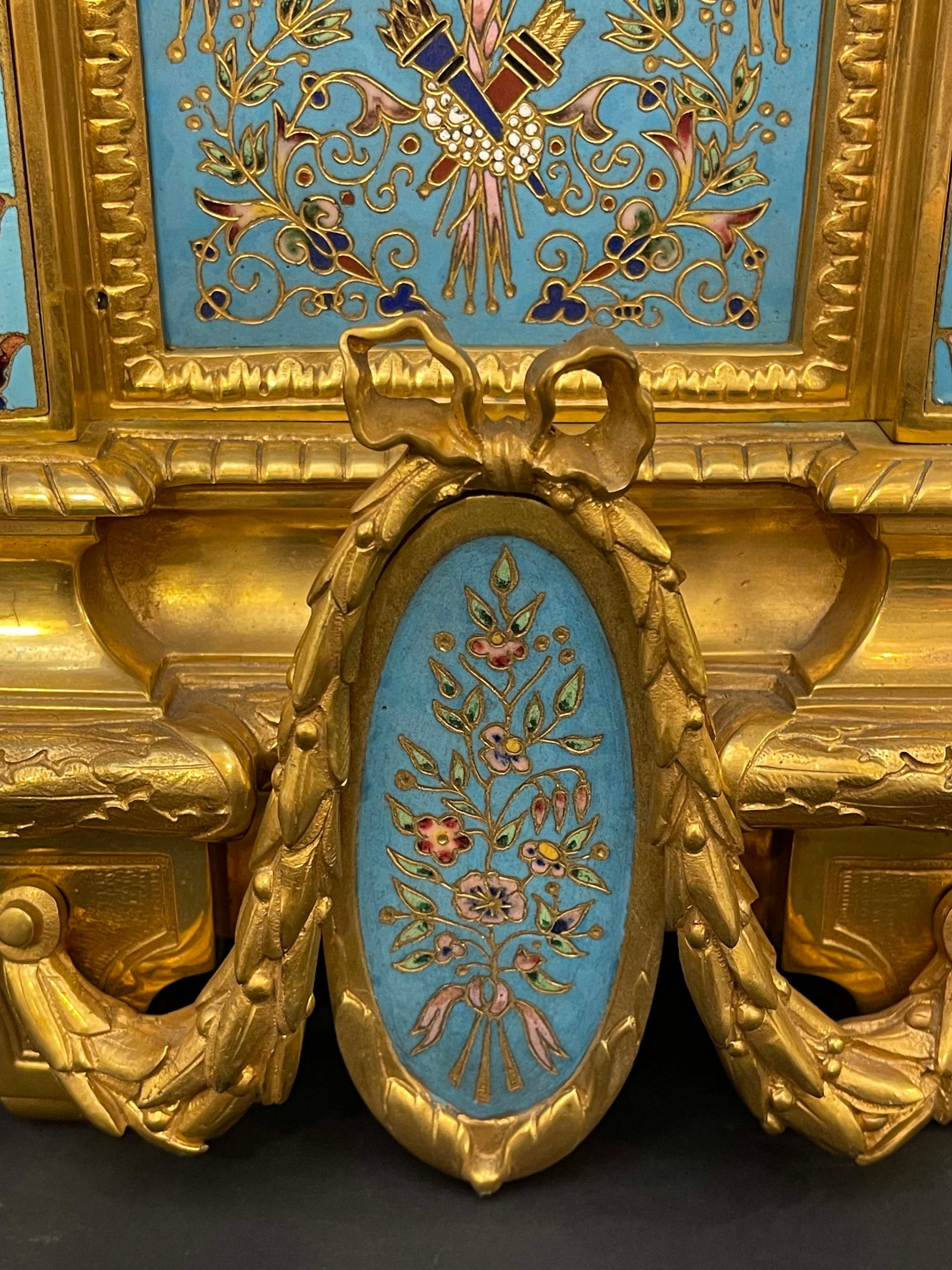 19th C. Tiffany & Co. Bronze Champleve Clock Set - 9