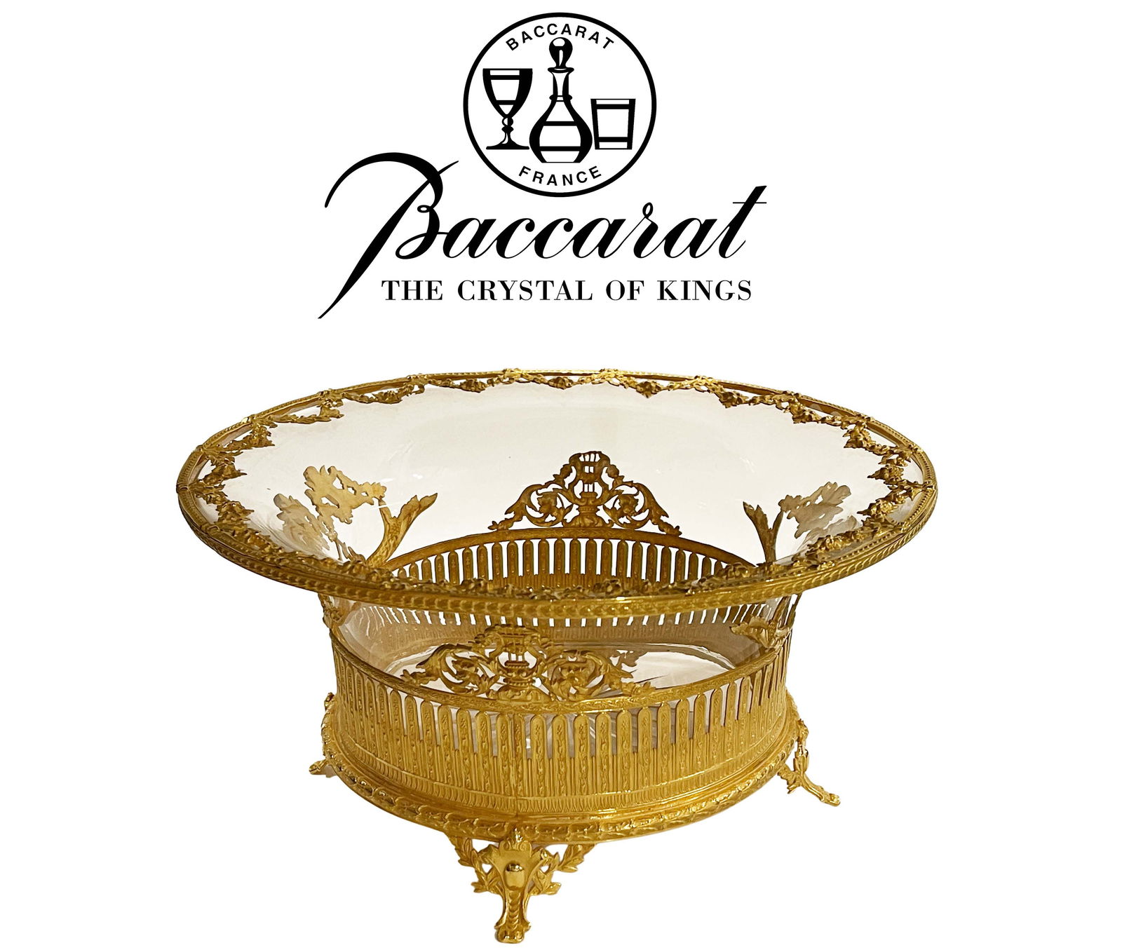 19th C. French Baccarat Crystal & Figural Ormolu Bronze Centerpiece: 19th C. French Baccarat Crystal & Figural Ormolu Bronze Centerpiece. D 12" X 6"