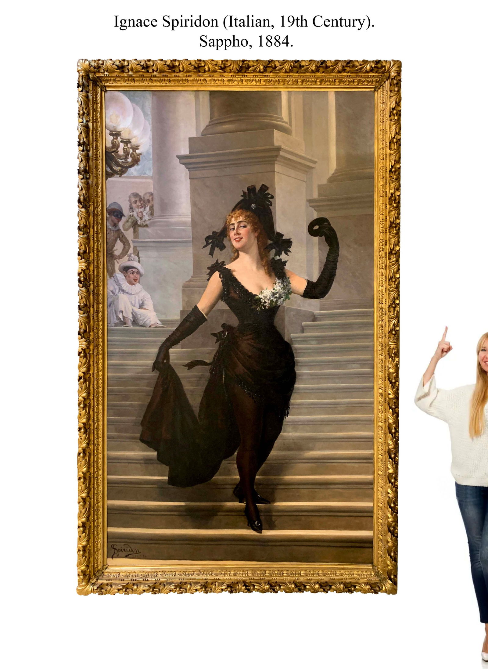 An Exquisite Monumental 19th C. Italian Ignace Spiridon Framed Oil On Canvas Painting: An Exquisite Monumental 19th Century Italian Ignace Spiridon Framed Oil On Canvas Painting, Circa 1884. Signed by artist & Dated: Paris, 84. Total size: 98.5" x 55.25". PROVENANCE: Butterfields, San