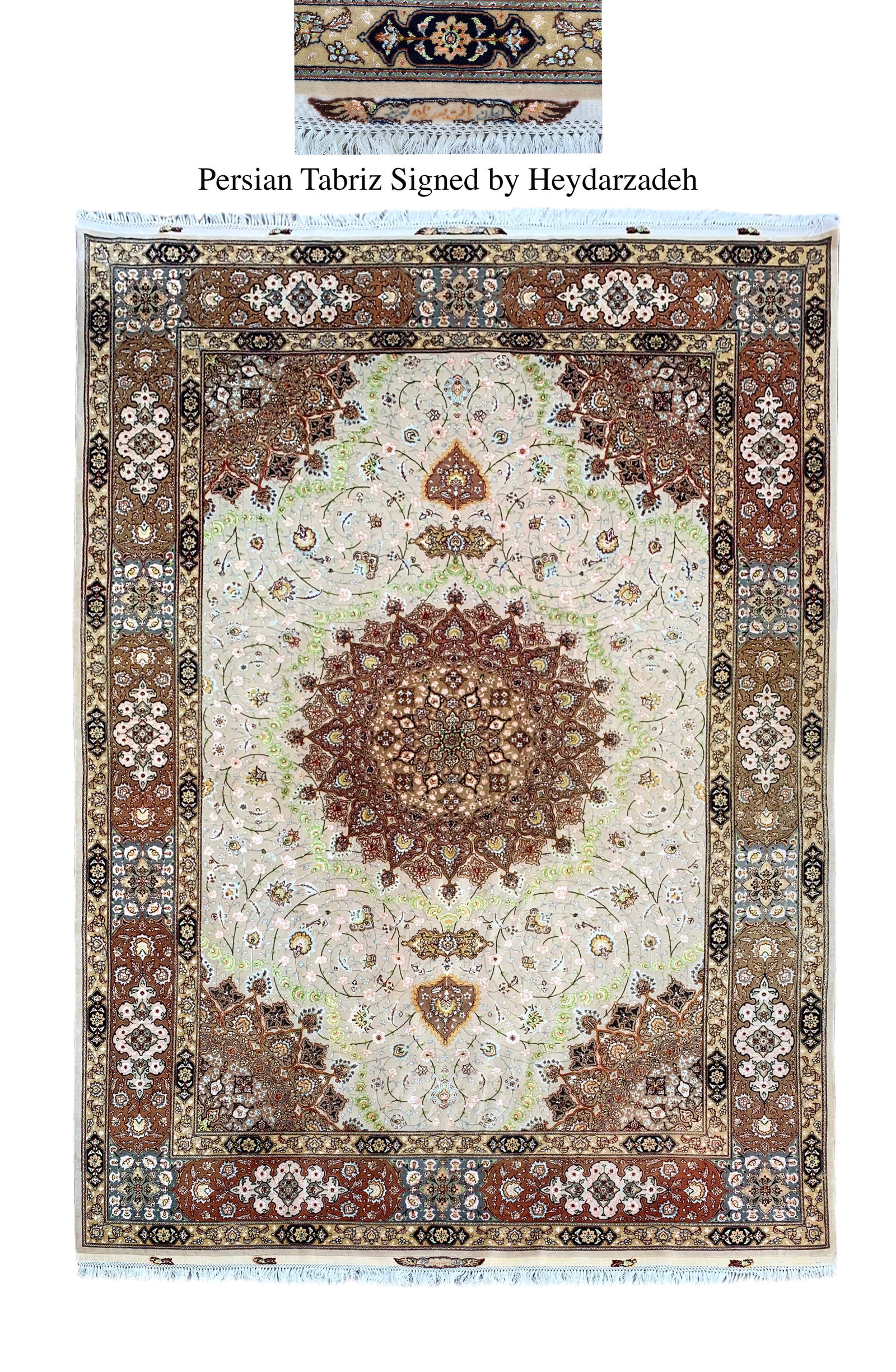Iran Persian Tabriz Heydarzadeh Silk & Wool Rug, Signed: Iran Persian Tabriz Silk & Wool Rug Signed by Heydarzadeh. 137" x 96"