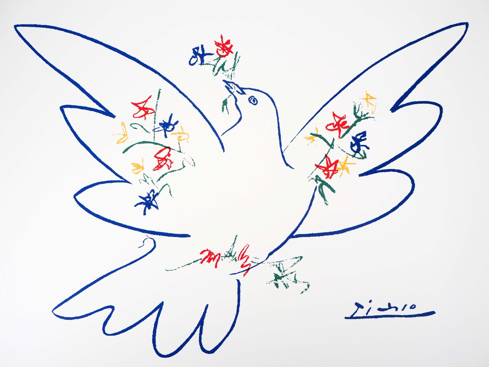 COLOMBE DU FESTIVAL DE LA JEUNESSE, A PABLO PICASSO LITHOGRAPH, COA: PABLO PICASSO (1881-1973) COLOMBE DU FESTIVAL DE LA JEUNESSE ORIGINAL FRENCH LITHOGRAPH ON ORIGINAL HANDMADE PAPER ARCHES FRANCE SIGNED IN THE PLATE. CERTIFICATE OF AUTHENTICITY. Succession Picasso, P