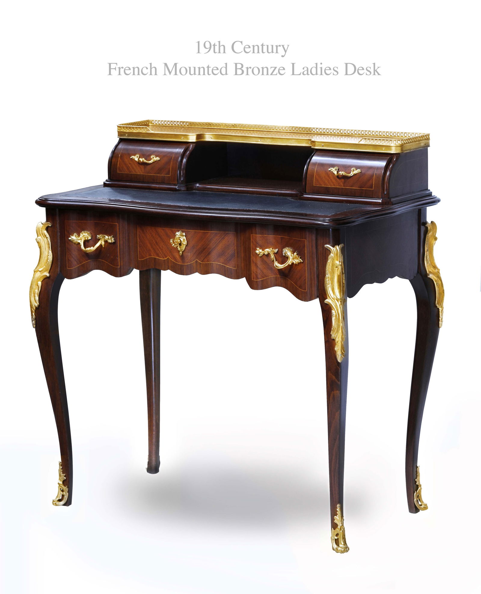 19th Century French Mounted Bronze Ladies Desk: 19th Century French Mounted Bronze Ladies Desk. 33" x 18" x H 35"