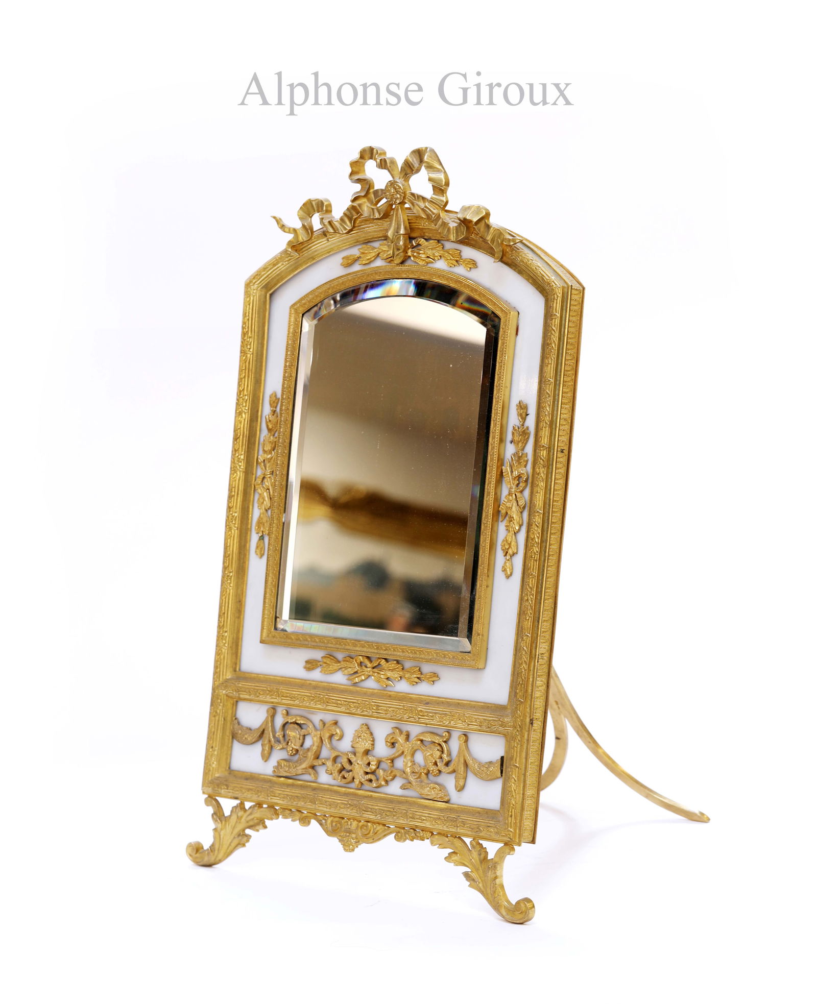19th Century French Alphonse Giroux Marble Bronze Mirror, Signed: 19th Century French Alphonse Giroux Marble Bronze Mirror, Signed. H 20.75" x 11.35"