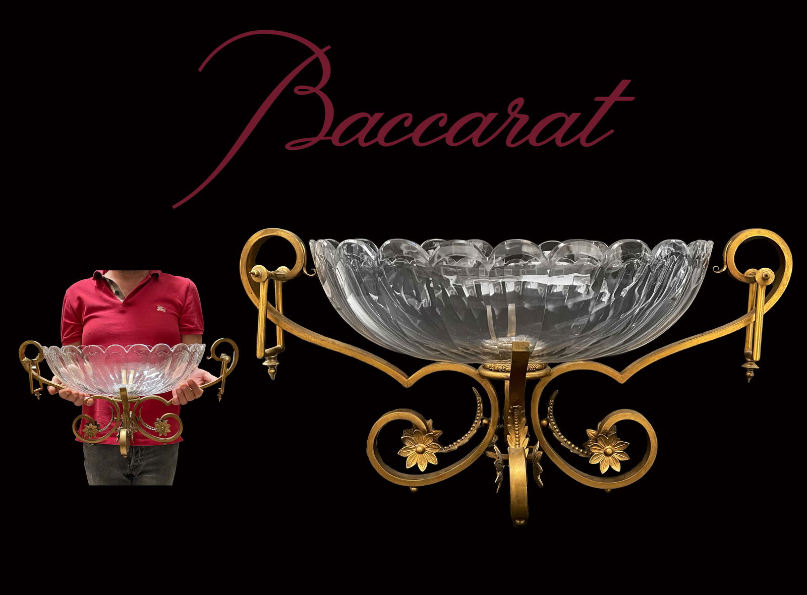A Large 19th C. French Baccarat Crystal & Bronze Centerpiece: A Large 19th C. French Baccarat Crystal & Bronze Centerpiece. 22" x 11" H x 10.5"