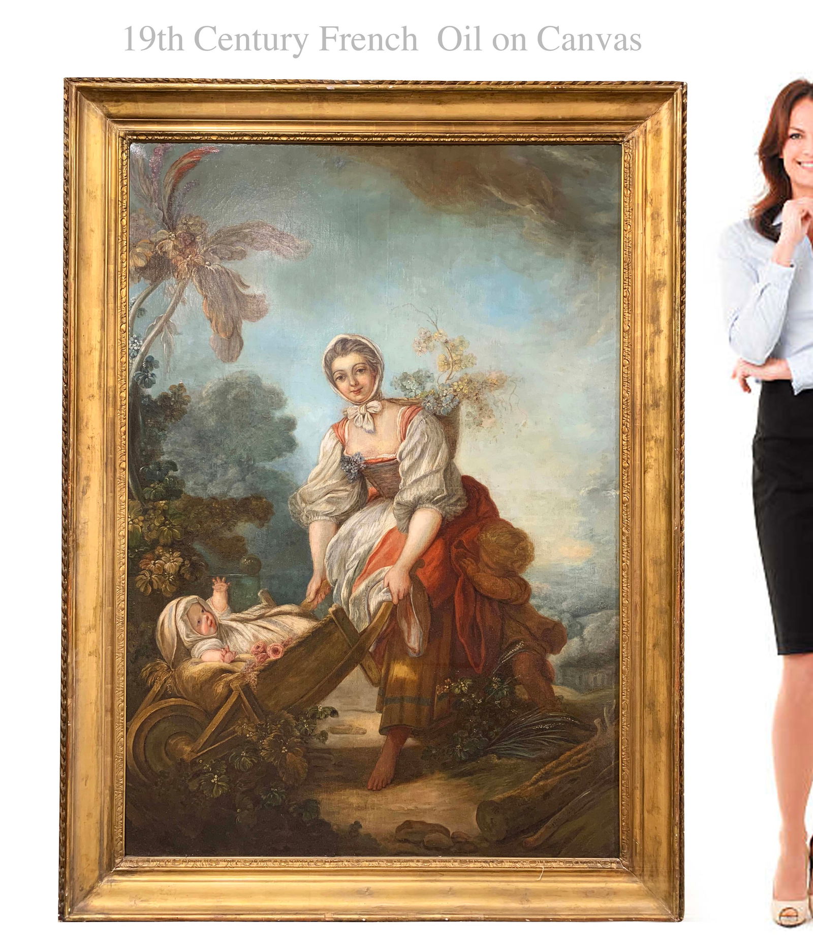 A Large 19th C. French Oil On Canvas Painting, Framed: A Large 19th C. French Oil On Canvas Painting, Framed. 65" x 46"