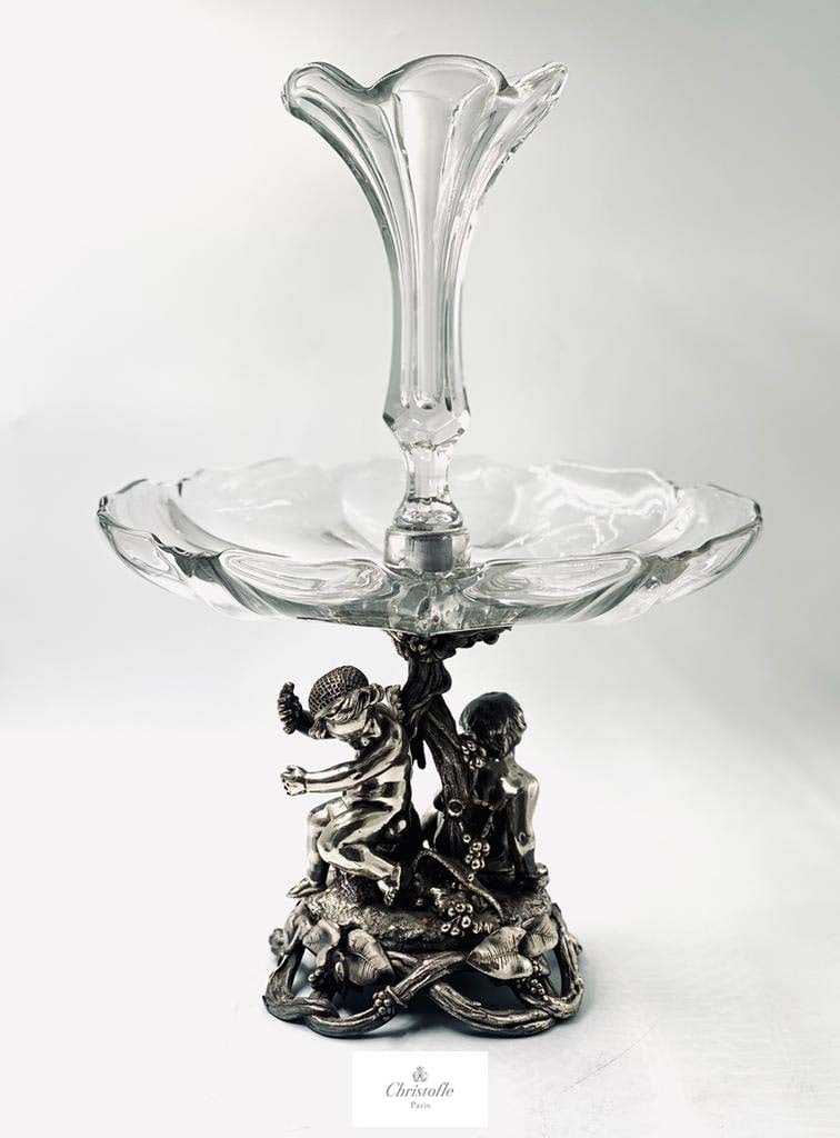 A Large 19th C. French Christofle Silver-Plated Baccarat Crystal Figural Centerpiece: A Large 19th C. French Christofle Silver-Plated Baccarat Crystal Figural Centerpiece. H 19" x D 12"
