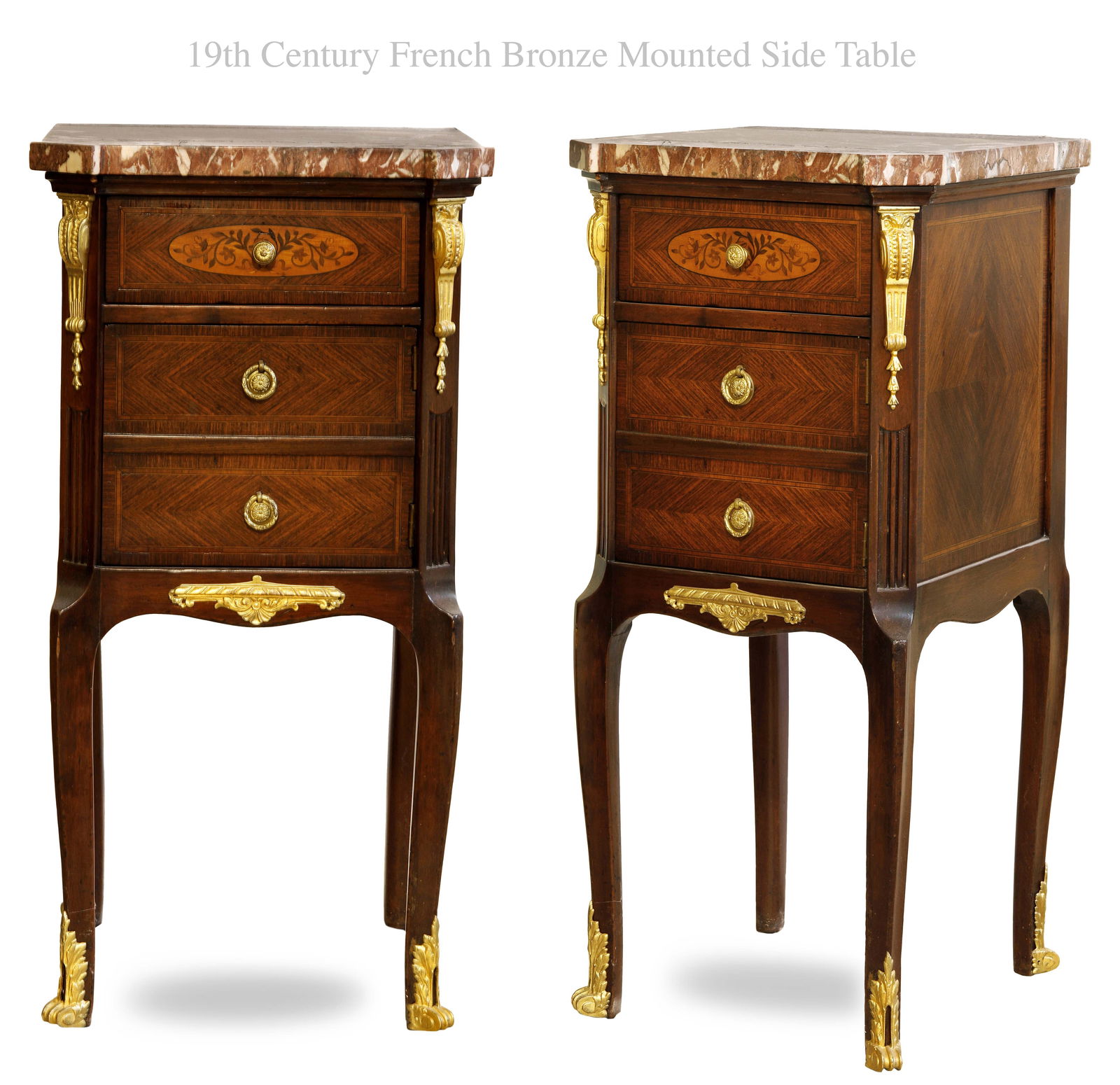 A Pair Of 19th C. French Bronze Mounted Top Marble Side Tables (1 of 1)