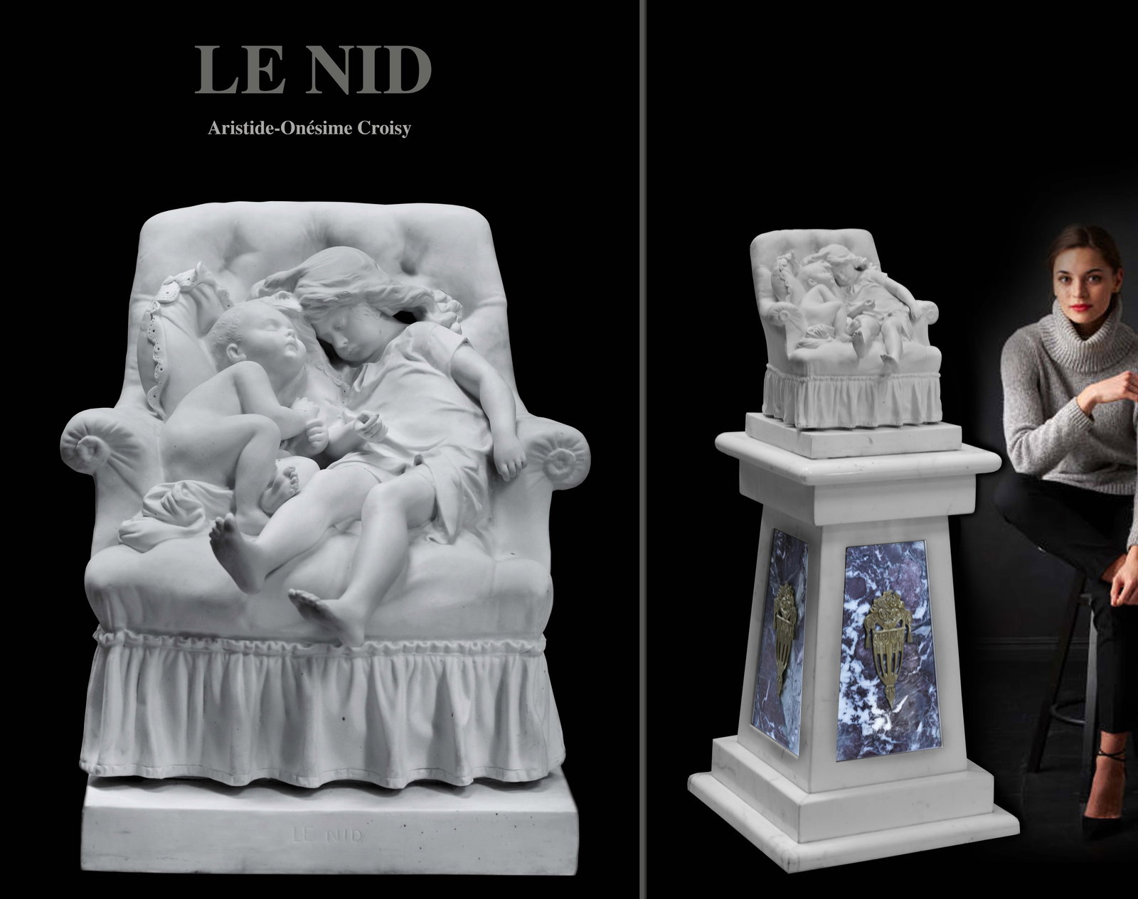 Le Nid, 19th Century Biscuit Group Statue By Aristide-Onesime Croisy: Le Nid, 19th Century Biscuit Group Statue By Aristide-Onesime Croisy. Note: The pedestal IS NOT included. H 15" x 14" x 14"