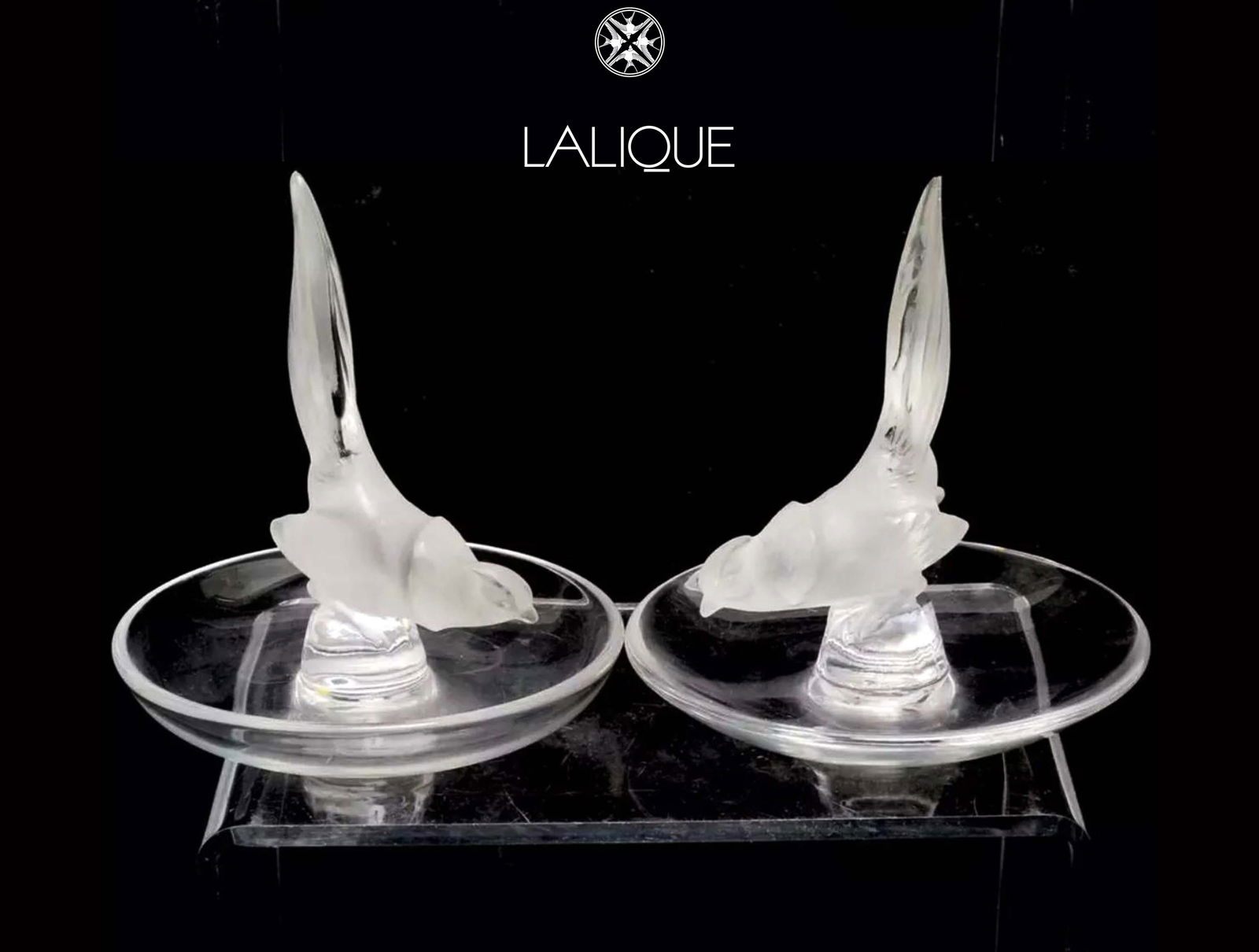 A Pair Of French Lalique Frosted Crystal Pheasant Figural Paper Weights, signed: A Pair Of French Lalique Frosted Crystal Pheasant Figural Paper Weights, signed. H 4"