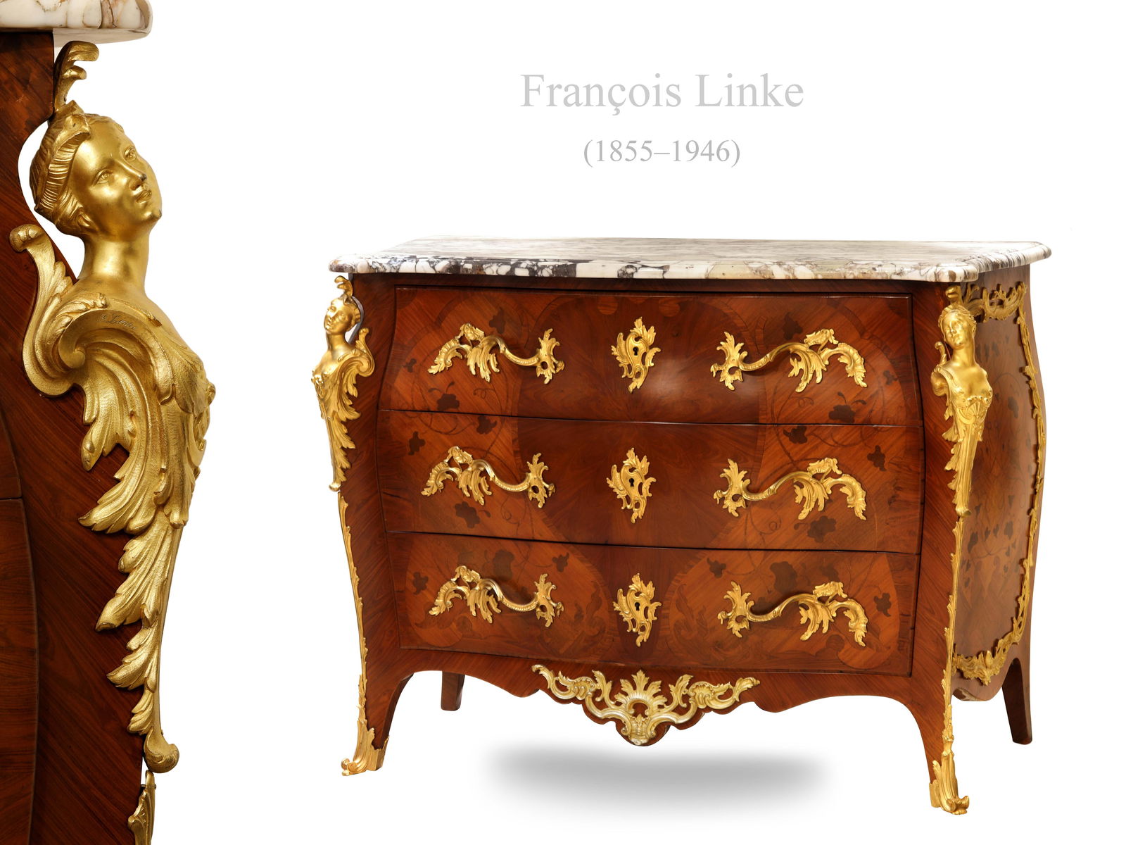 19th C. French Francois Linke Figural Gilt Bronze Mounted Commode Cabinet (1 of 1)