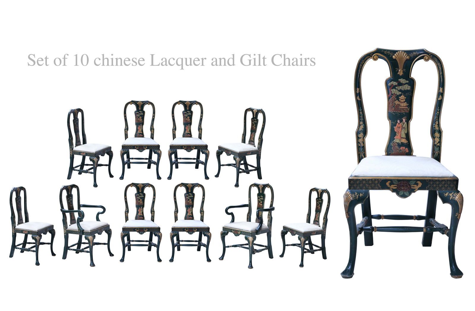 A Set Of Ten Chinese Gilt Lacquer Chairs: A Set Of Ten Chinese Gilt Lacquer Chairs. Chairs W/ handle size: H 40" x 23" x 23.5", W/O handle size: H 39" x 22" x 21.5"