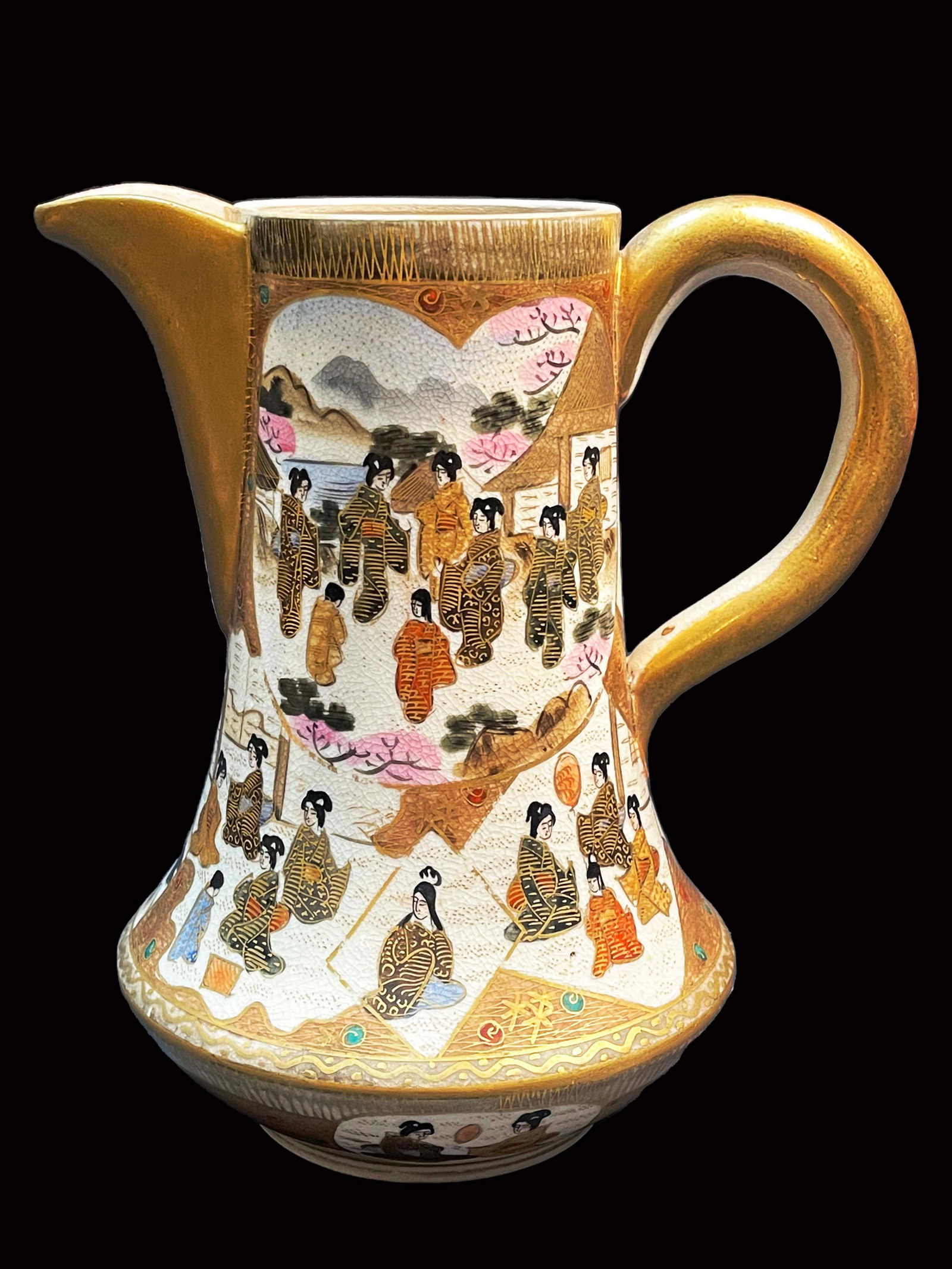 19th C. Japanese Satsuma Porcelain Pitcher, Hallmarked (1 of 5)