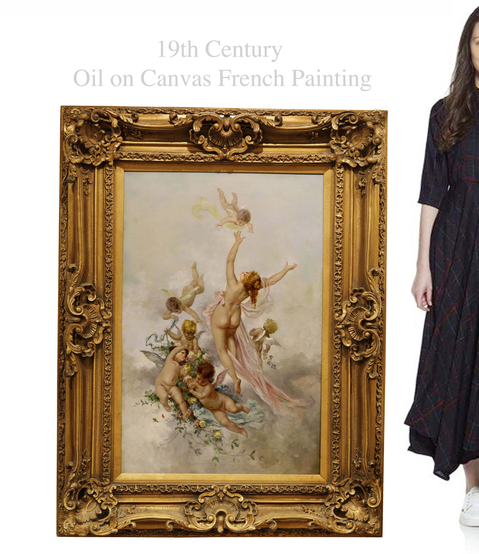 A Large 19th Century French Framed Oil On Canvas Painting: A Large 19th Century French Framed Oil On Canvas Painting. Size with frame: 51" x 38"