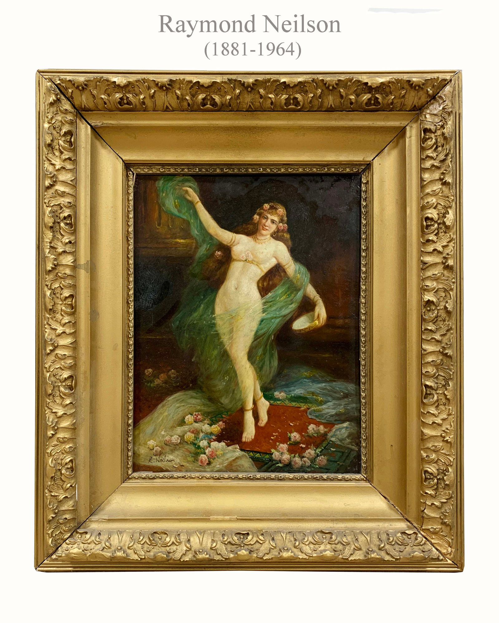 Nude Orientalist, An Oil On Board Painting By Raymond Neilson (1881-1964): Nude Orientalist, An Oil On Board Painting Signed By Raymond Neilson (1881-1964). 25" x 21". About Artist: Raymond Perry Rodgers Neilson (1881 – March 1, 1964) was an American painter. Neilson was b