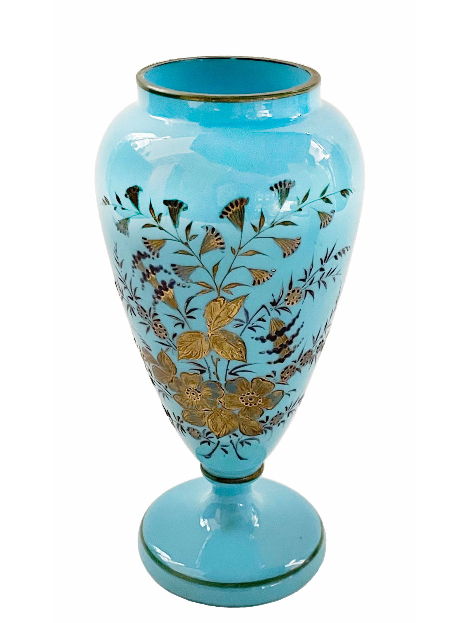 An Impressive 19th C. French Baccarat Hand Painted Opaline Glass Vase: An Impressive 19th C. French Baccarat Hand Painted Opaline Glass Vase. 9" H x 4.5" D