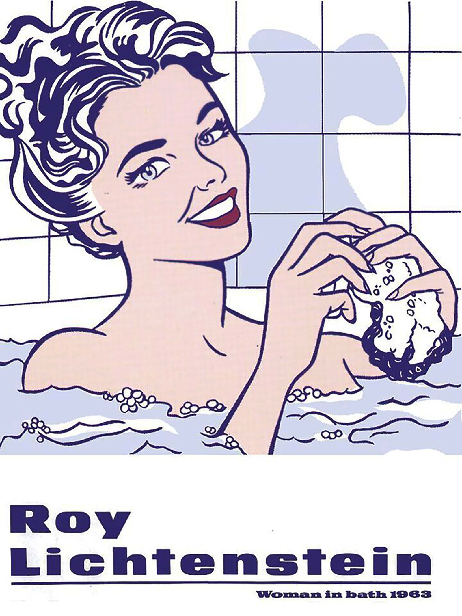 Woman in Bath, A Large Vintage Roy Lichtenstein Exibition Poster Print: Woman in Bath 1963, A Large Vintage Roy Lichtenstein exhibition poster print. This is an offset lithography from the painting As Woman in Bath (1963) Oil and magna on canvas in the Private collection