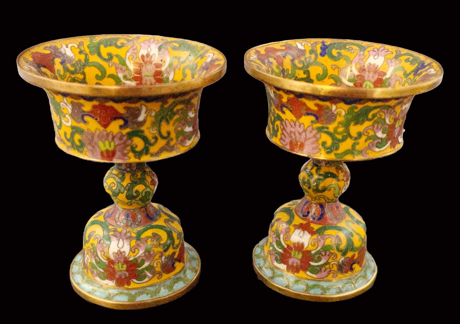 A Pair Of 19th Century French Champleve Enamel Bronze Miniature Vases: A Pair Of 19th Century French Champleve Enamel Bronze Miniature Vases. 3.5' X 3.75"