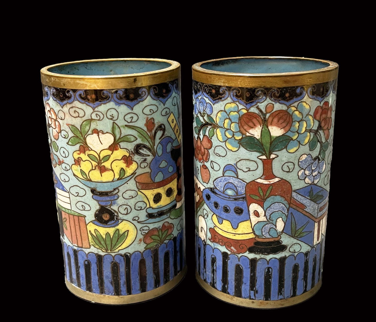 A Pair Of Chinese Cloisonne Cylindrical Object Miniature Vases (1 of 6)