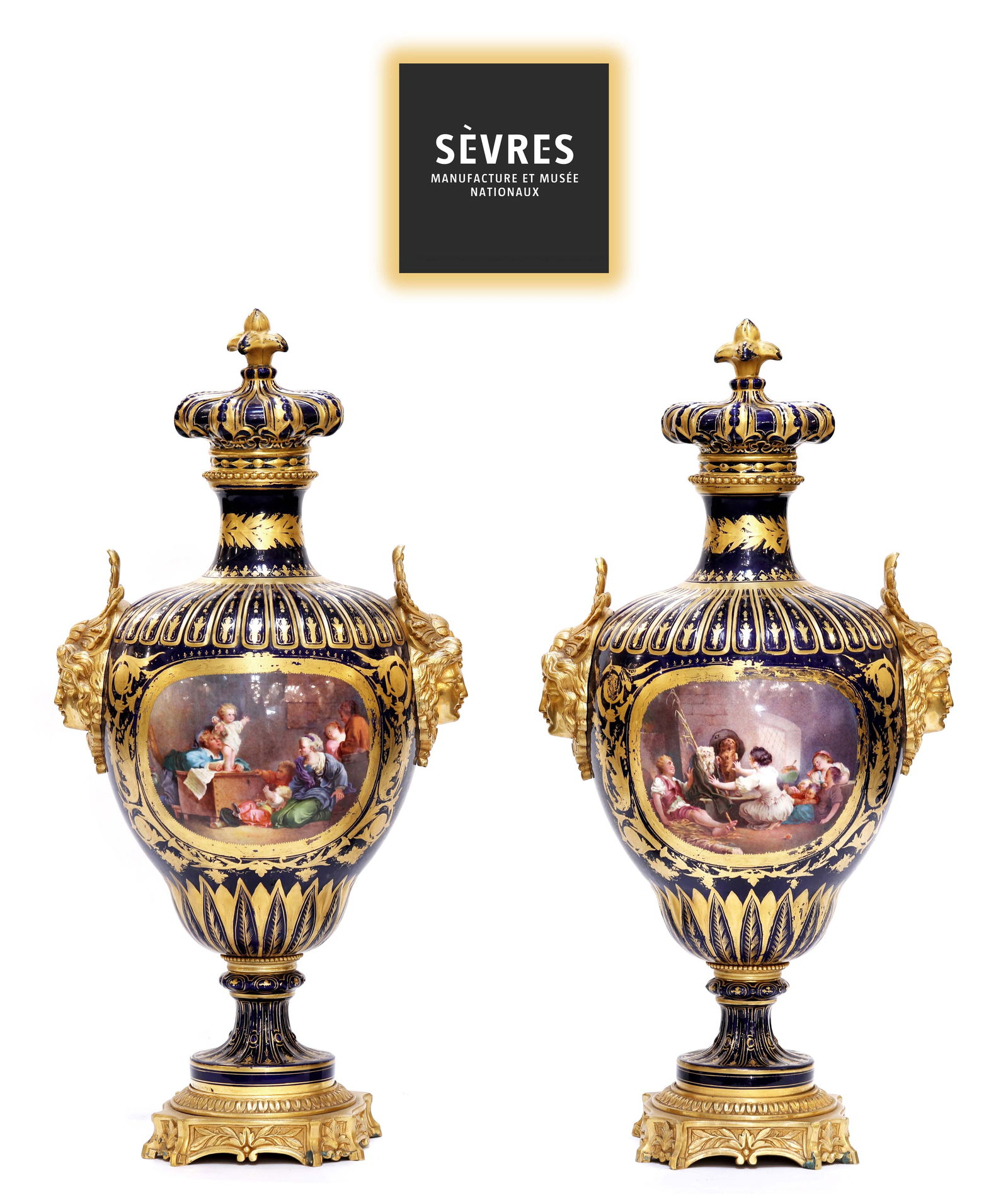 A Pair Of 19th Century Sevres Porcelain Bronze Figural Urns (1 of 3)