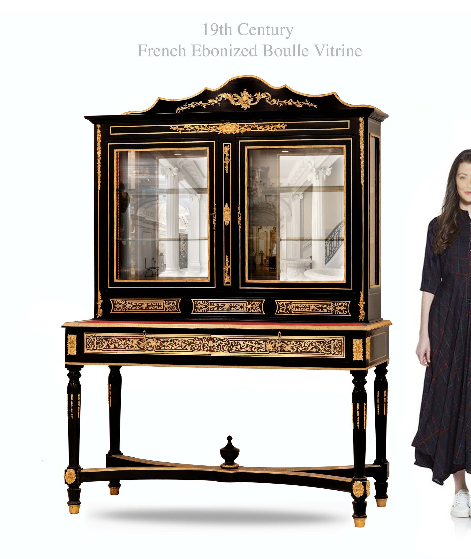 19th century French Ebonized Boulle Bronze Vitrine/Cabinet: 19th century French Ebonized Boulle Bronze Vitrine/Cabinet. H 75" x 50" x 22.5"
