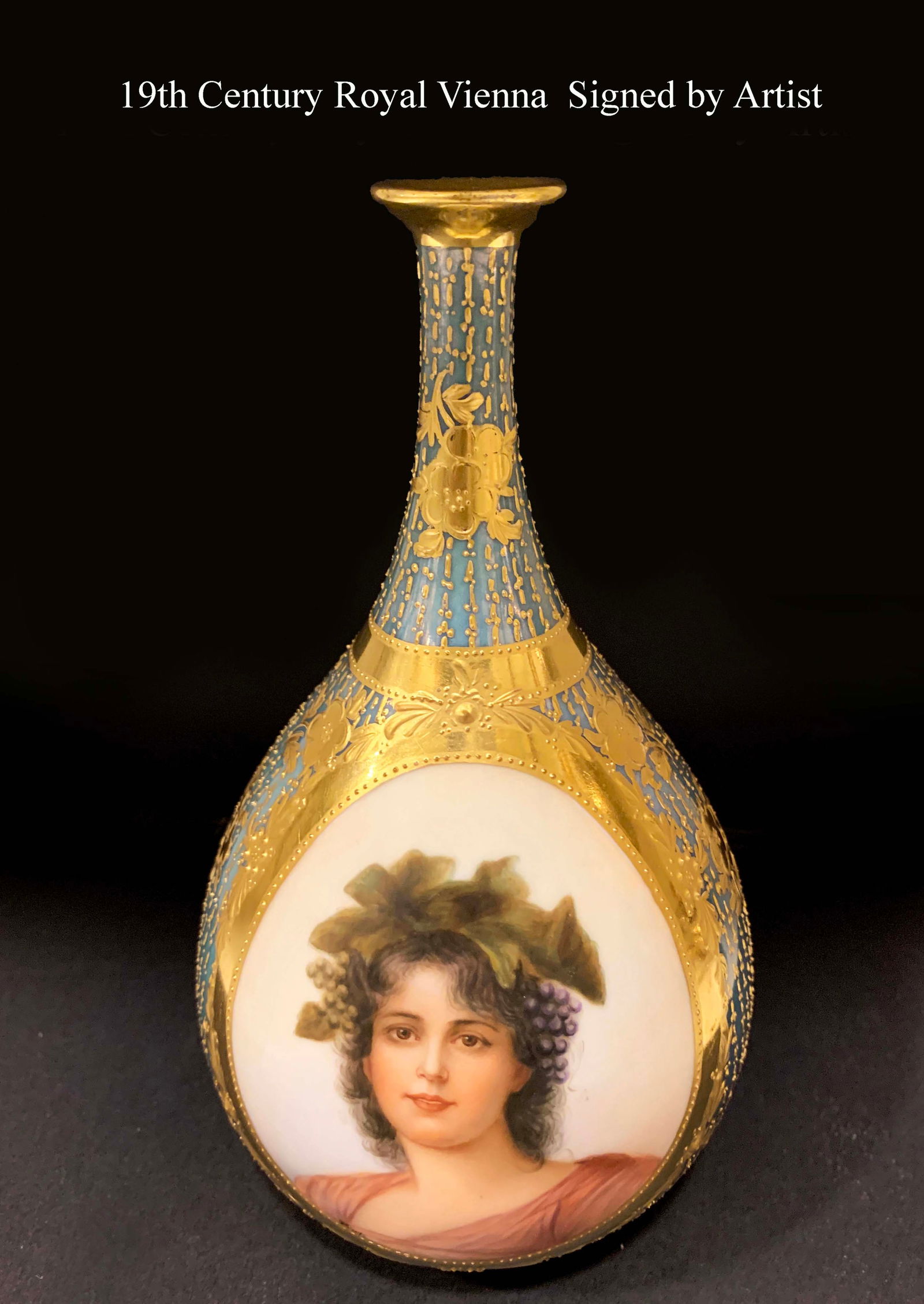 19th C. Royal Vienna Hand Painted Vase Signed By Artist: 19th C. Austrian Royal Vienna Hand Painted Porcelain Vase signed by Artist, Hallmarked. H 6.5"