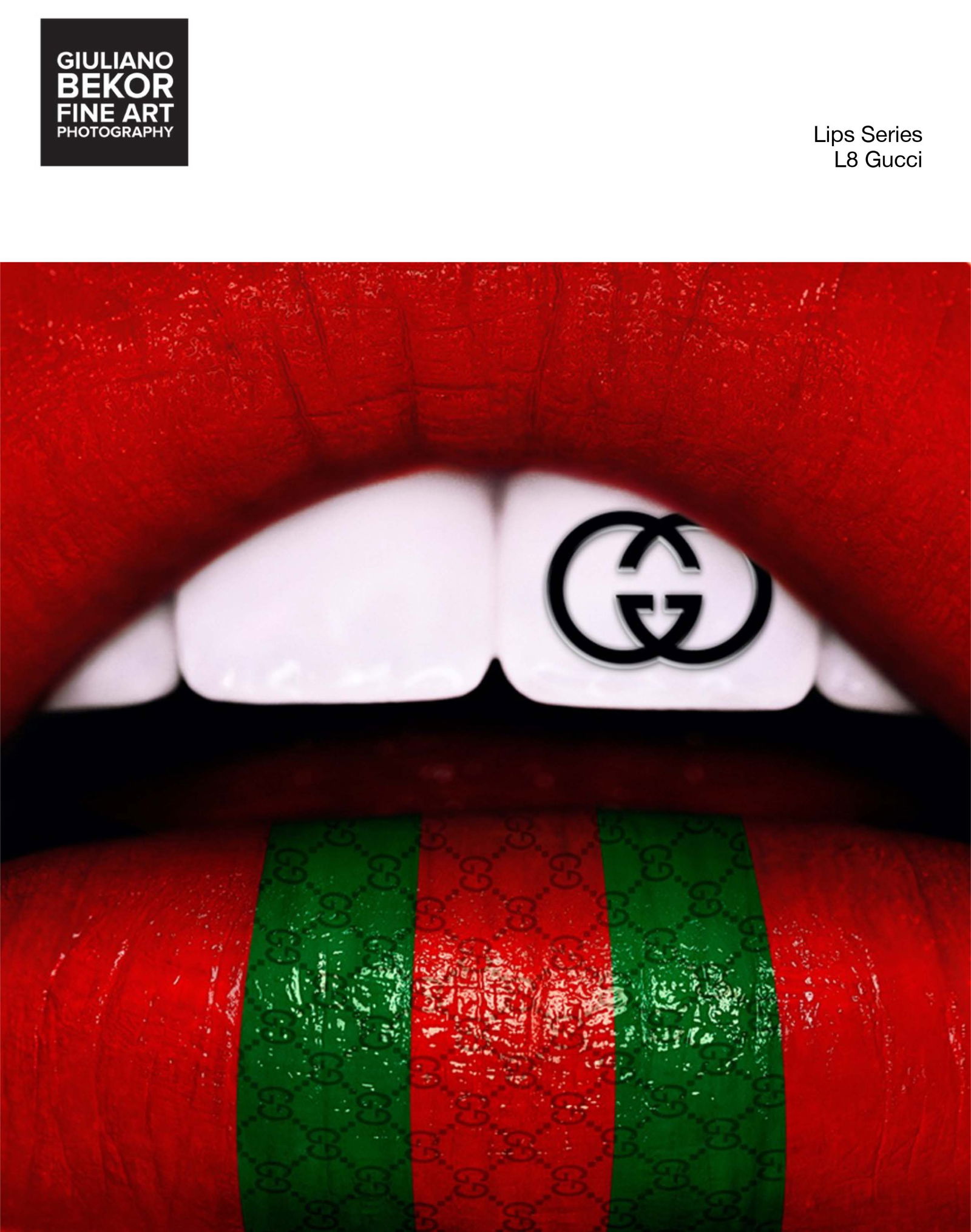 A Giuliano Bekor Fine Art Photography, Lips L8 Gucci: Title of artwork: Lips L8 Gucci, Year 2018, Print size 50 Inches diameter trim bleed, Artwork finished size 50 Inches diameter trim bleed, Limited edition 2 of 8, Artist proof 2. Medium: This artwork
