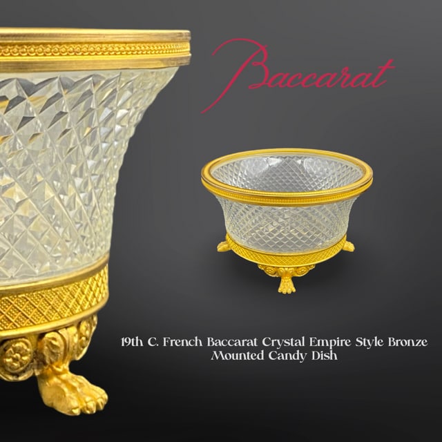 19th C. Baccarat Empire Style Crystal Bronze Mounted Candy Dish (1 of 3)