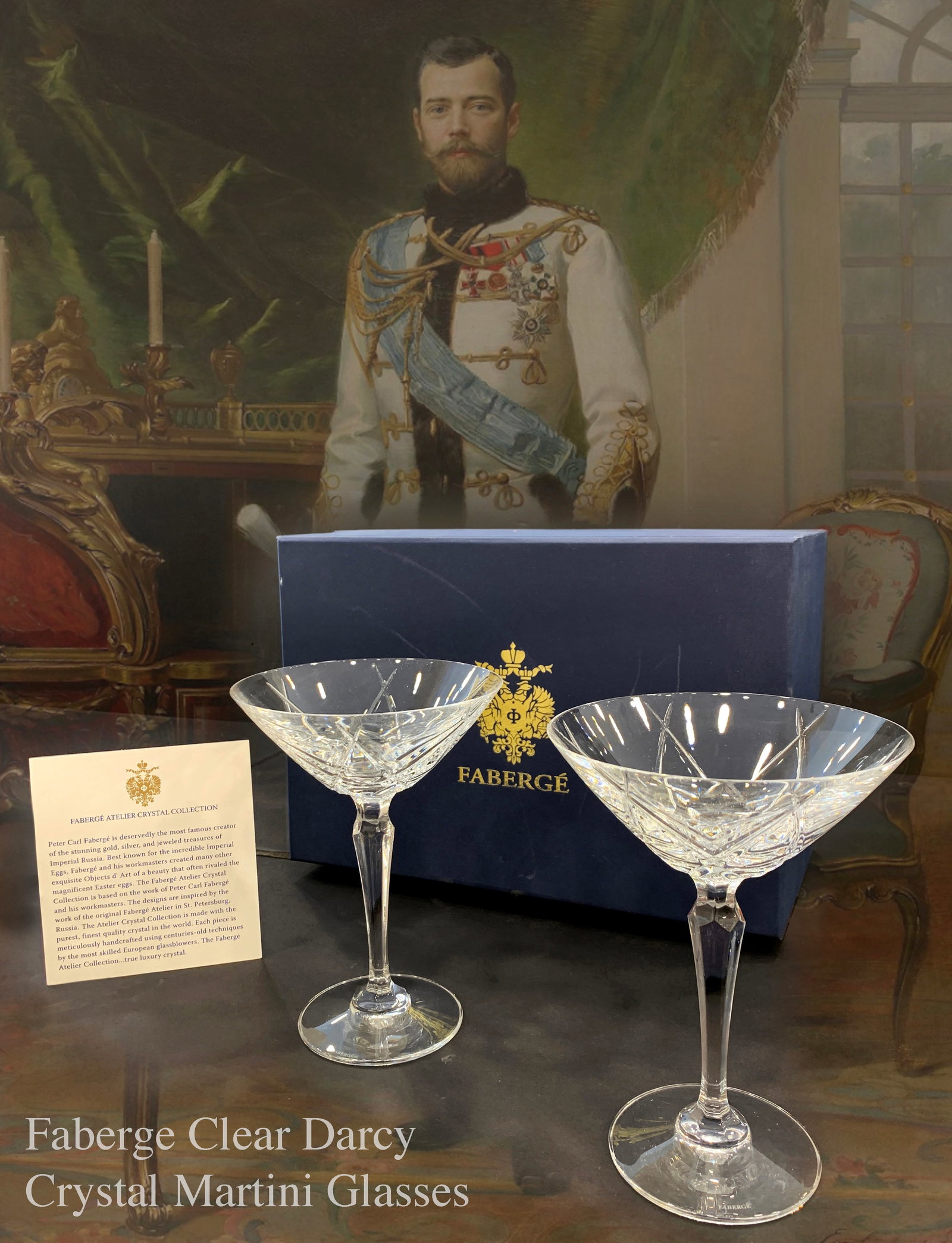 A Set of Two The House Of Faberge Darcy Atelier Clear Crystal Martini Glasses, Boxed (1 of 4)
