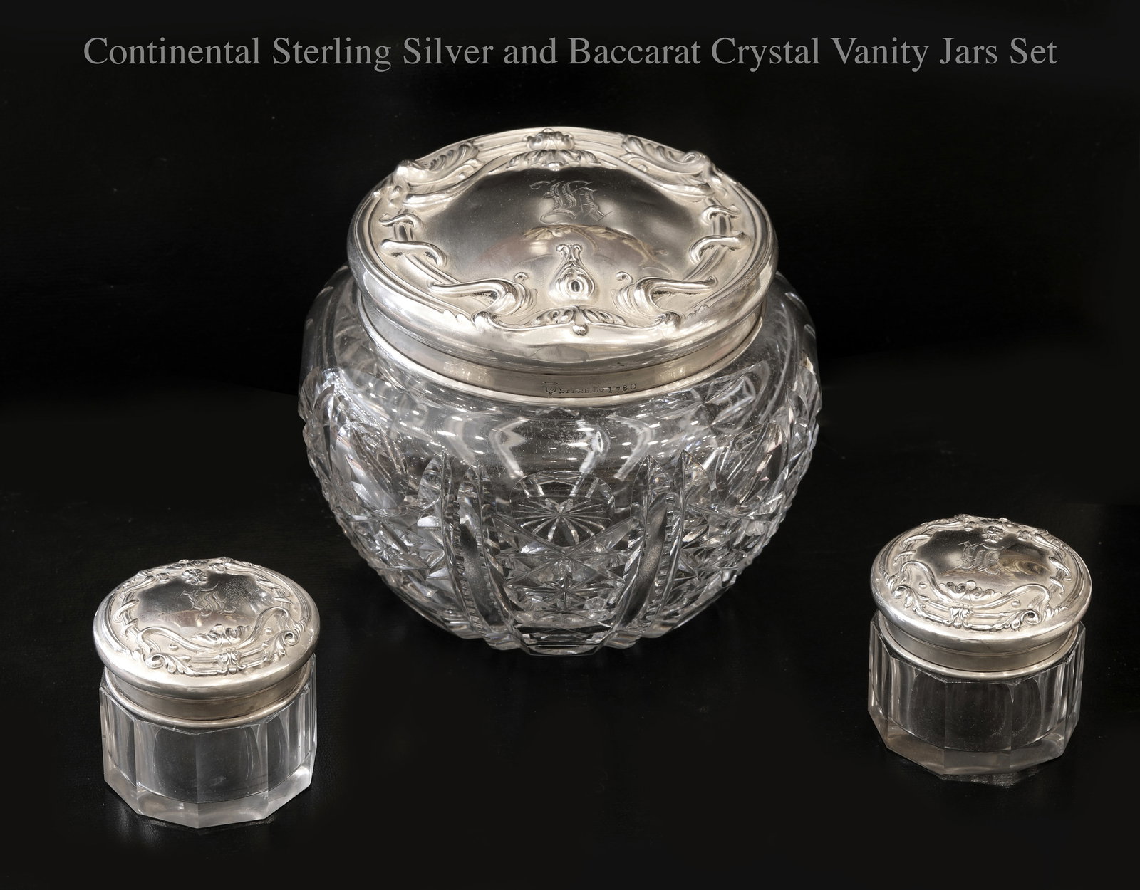 A Set of Three Continental Sterling silver & Baccarat Crystal Vanity Jars (1 of 6)