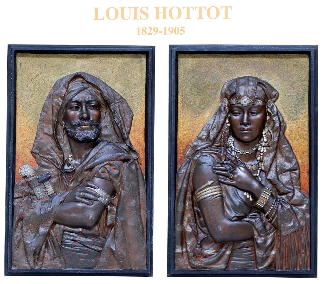 A Pair Of Orientalist Cold-Painted Bronze Wall Plaques By Louis Hottot (French, 1829-1905) (1 of 1)