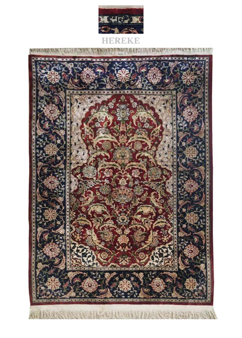 A Fine Turkish Hereke Silk Rug, Signed: Handwoven 100 percent pure silk rug. Signed by master weaver. Handmade in the city of Hereke, Turkey. 50" x 32"