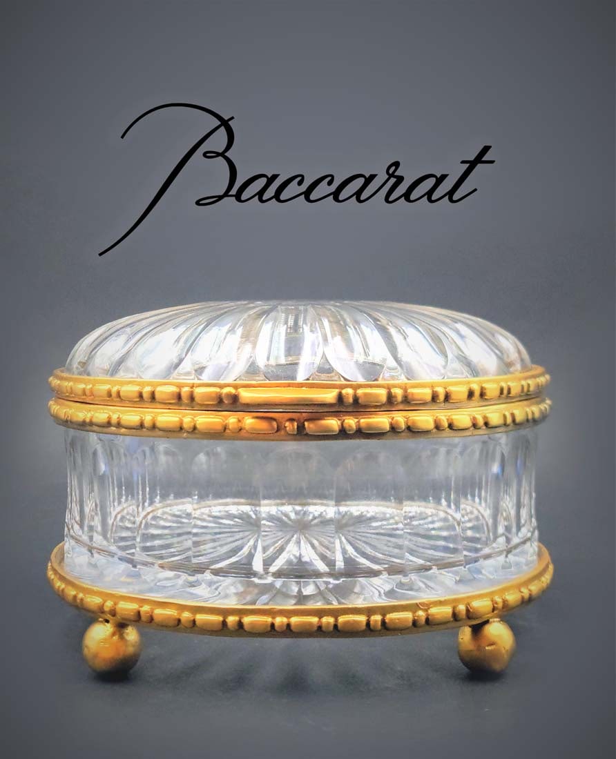 19th C. French Baccarat Crystal Bronze Casket Box: 19th C. French Baccarat Crystal Bronze Casket Box. H 4" x D 8"
