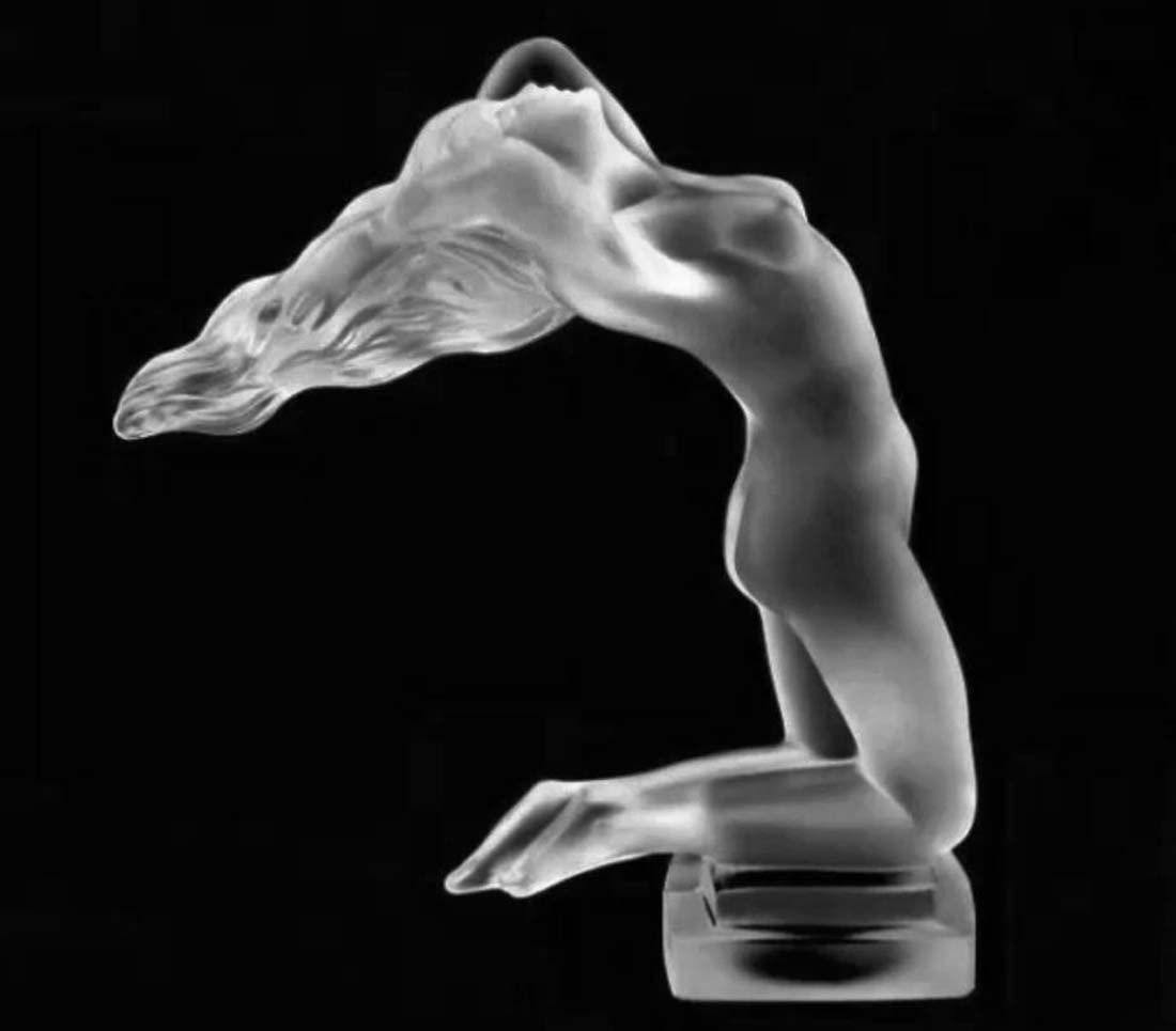 Chrysis, H. Hoffmann Designed Bohemian Frosted Crystal Figurine: Chrysis, H. Hoffmann Designed (1930) Art Deco Bohemian Frosted Crystal Figurine. 7" x 6"