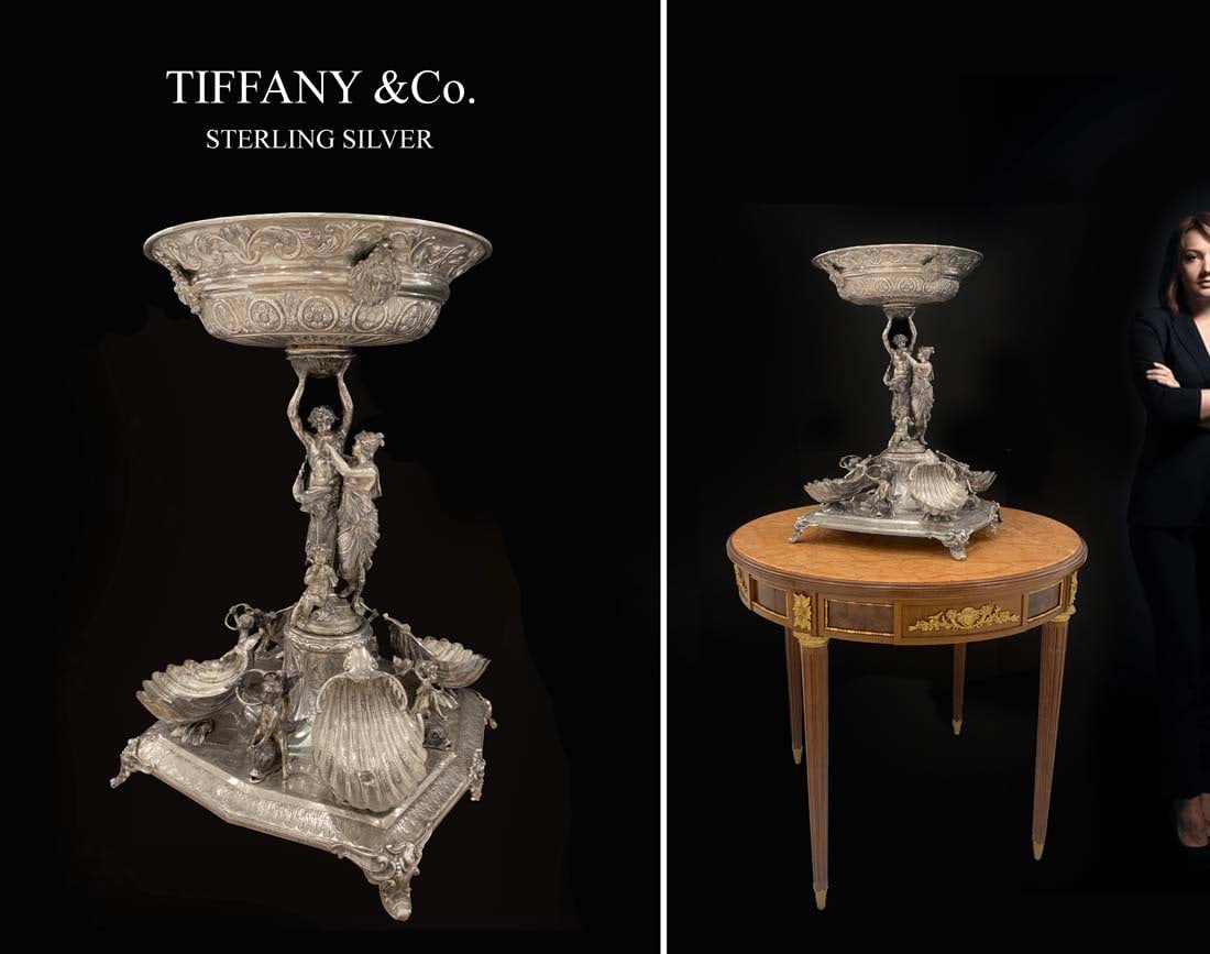 A Very Large 19th C. French Tiffany & Co. Figural Sterling Silver Centerpiece, Hallmarked (1 of 3)