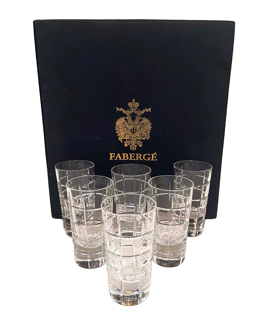 Six Faberge Clear Crystal Shot Glasses, Signed & Boxed (1 of 7)