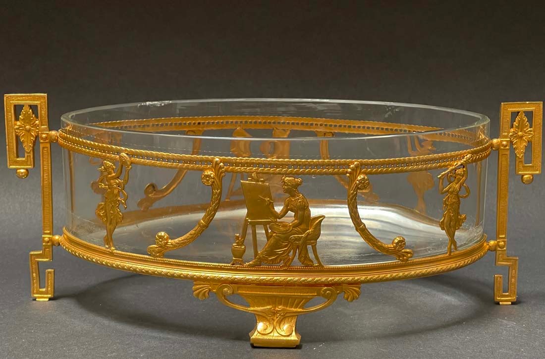 19th C. Baccarat Crystal Bronze Centerpiece: 19th C. French Baccarat Crystal Bronze Centerpiece. 12" x 5" x 4.5" H