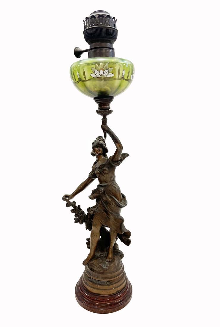 Sentier Fleuri, 19th C. Auguste Louis Moreau Signed Bronze Statue / Lamp (1 of 8)
