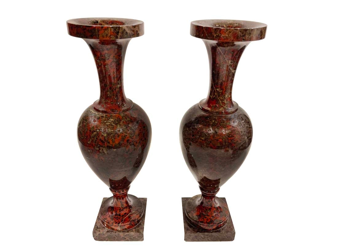 A Pair Of 19th C. French Stone Vases: A Pair Of 19th C. French Stone Vases. 4" x 4.5" x 14" H